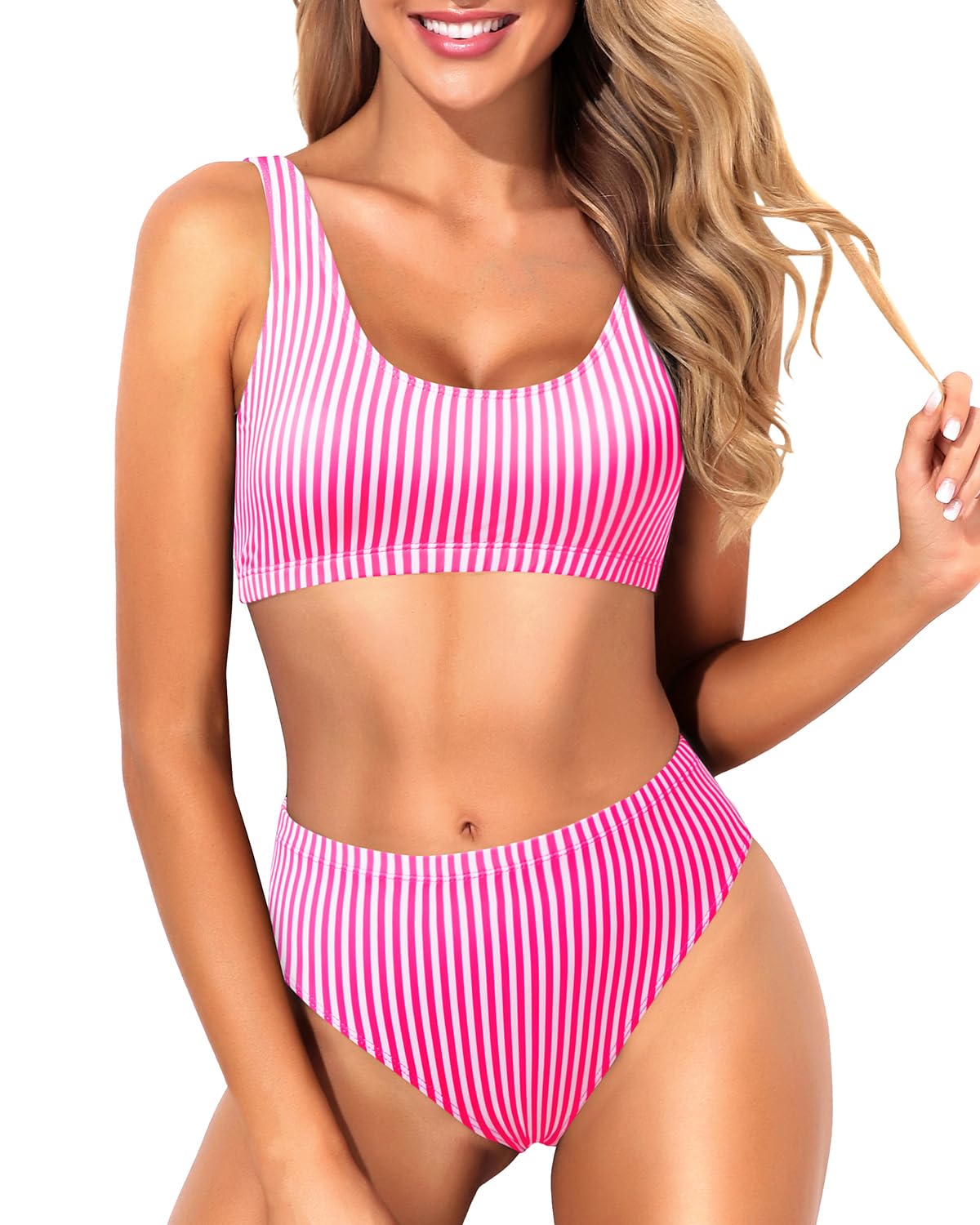 Sporty Bikini Set Two Piece High Waisted Swimsuit Athletic Bathing Suit