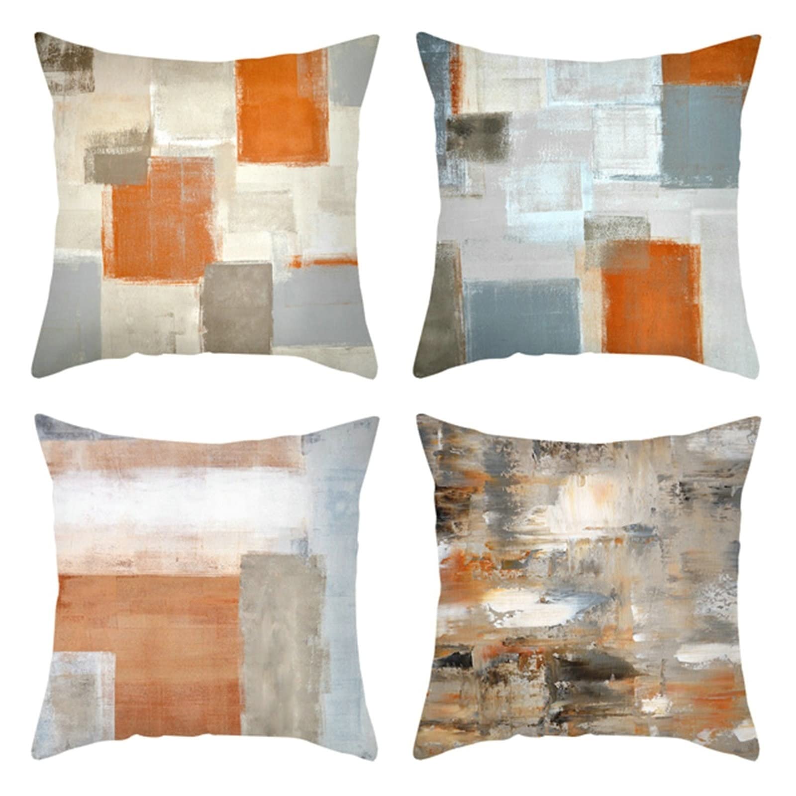 Daesar Cushion Pillow Covers for Living Room Sofa Pillow Cases 4 Pack Orange Grey White 20x20 Pillow Case Modern 50x50CM Lattice Geometric