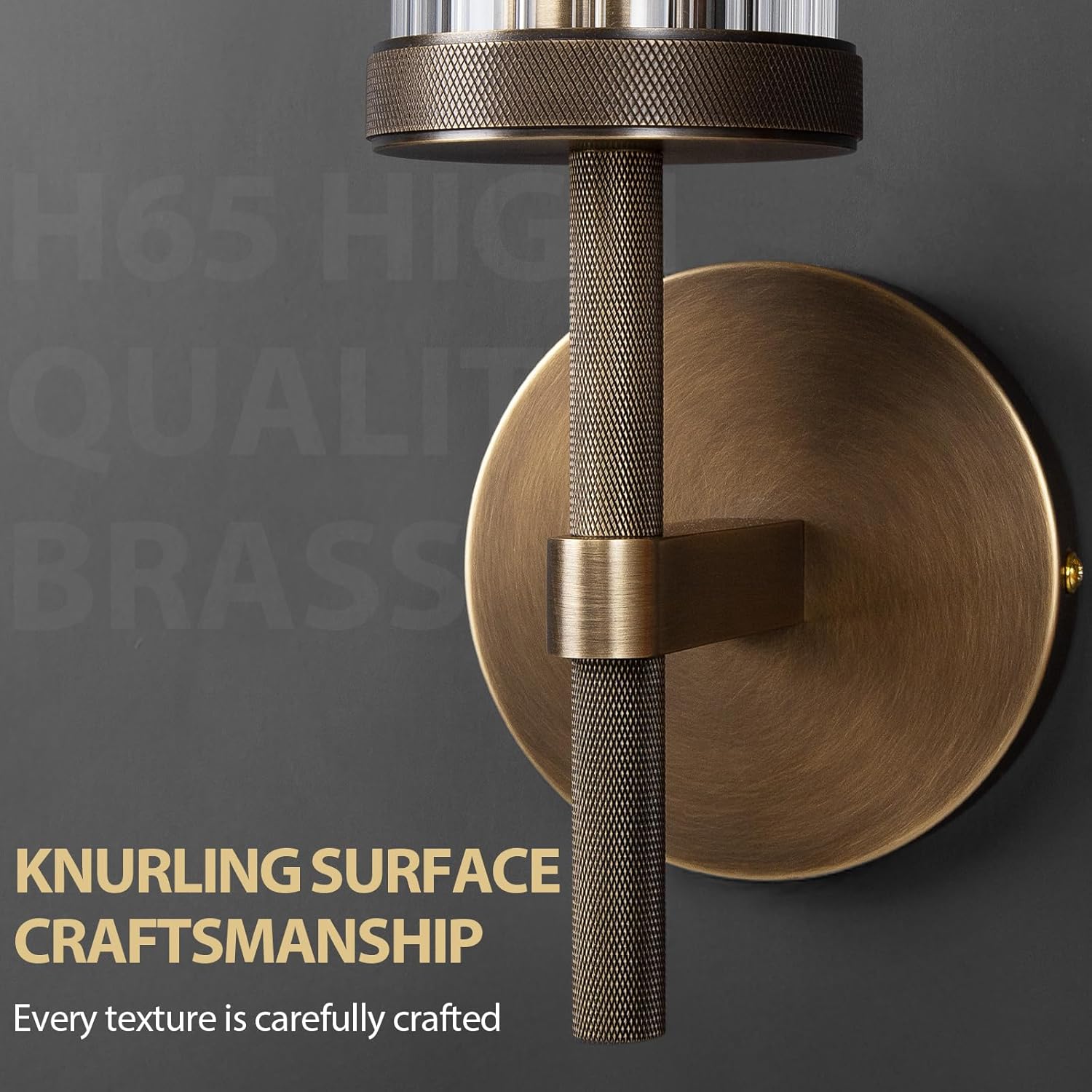 19.5" Knurled Brass Wall Sconces Set of 2, Bronze Bathroom Vanity Light Fixtures with Vertical Striped Glass Tube, Modern Lamp Lighting for Bedroom, Living Room, Hallway, Staircase, Mirror, Kitchen