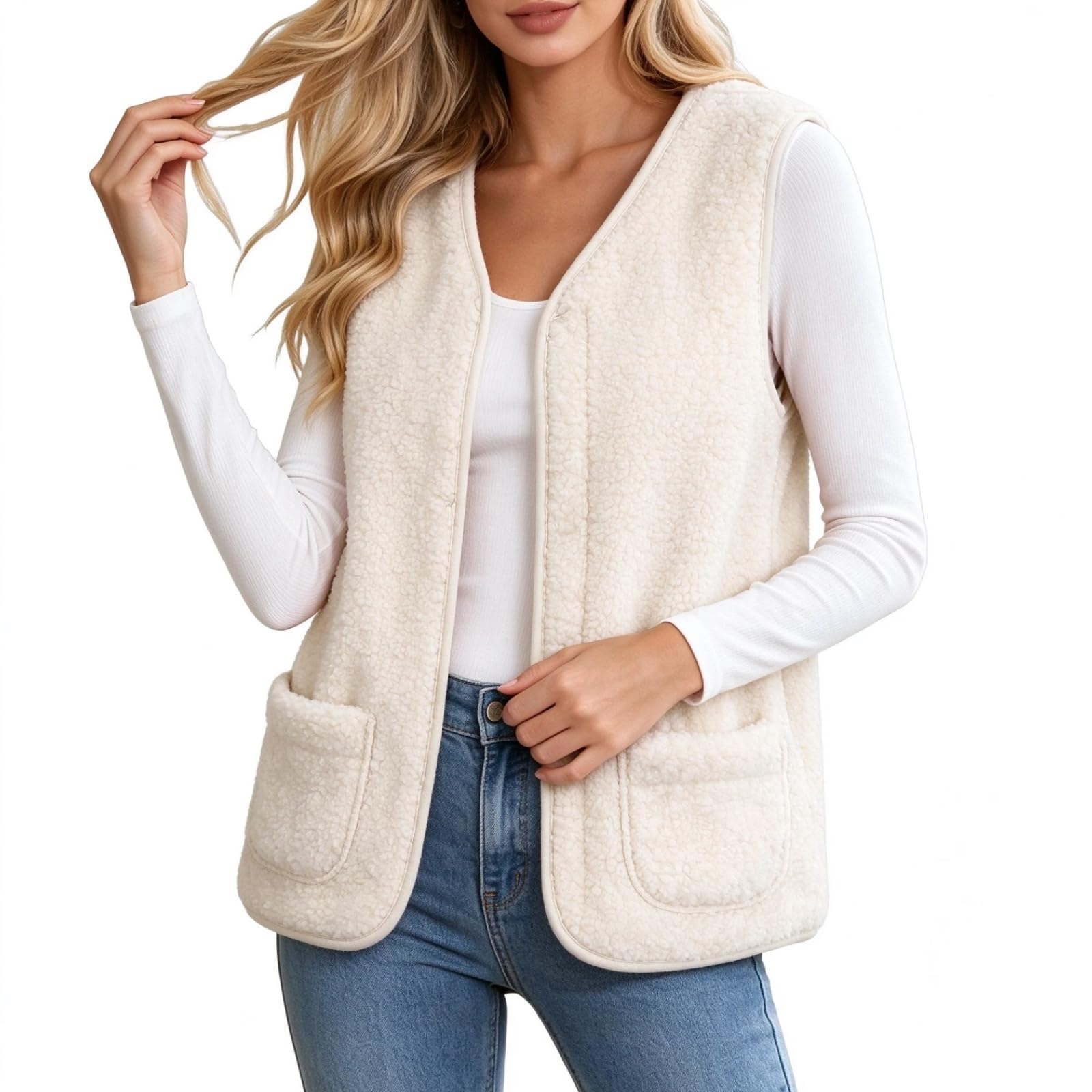 SKFLABOOF Teddy Fleece Weste Damen Warm Herbst Winter Fellweste | Ärmellos Leicht Teddywesten Casual Einfarbig Plüschweste Mode Kuschelweste Elegant Outdoor Damenweste