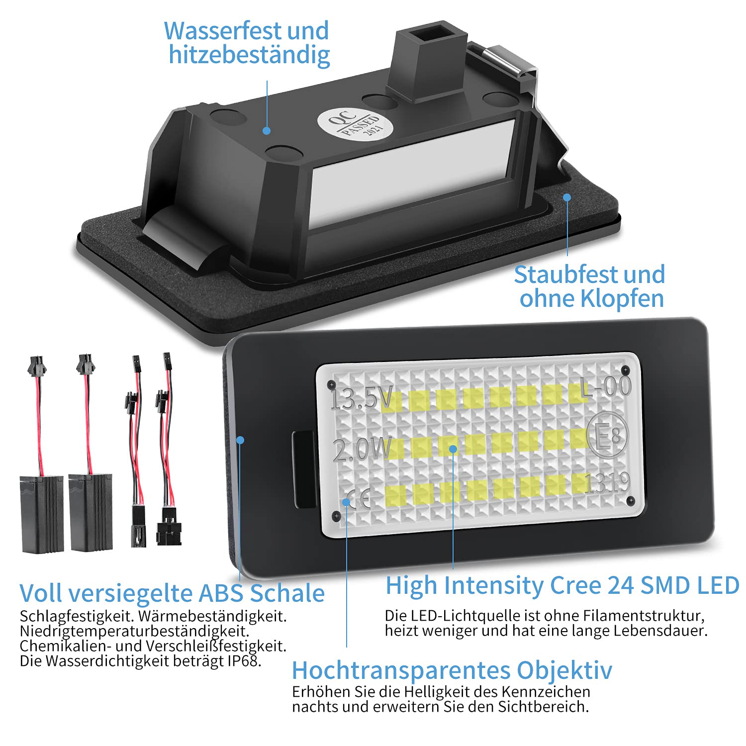 LED Kennzeichenbeleuchtung Canbus Fehlerfrei Weißes Licht kompatibel mit Audi A4 B8, A5 8T, Q5, TT 8J, kompatibel mit Passat B6 CC, Skoda Fabia 2 3