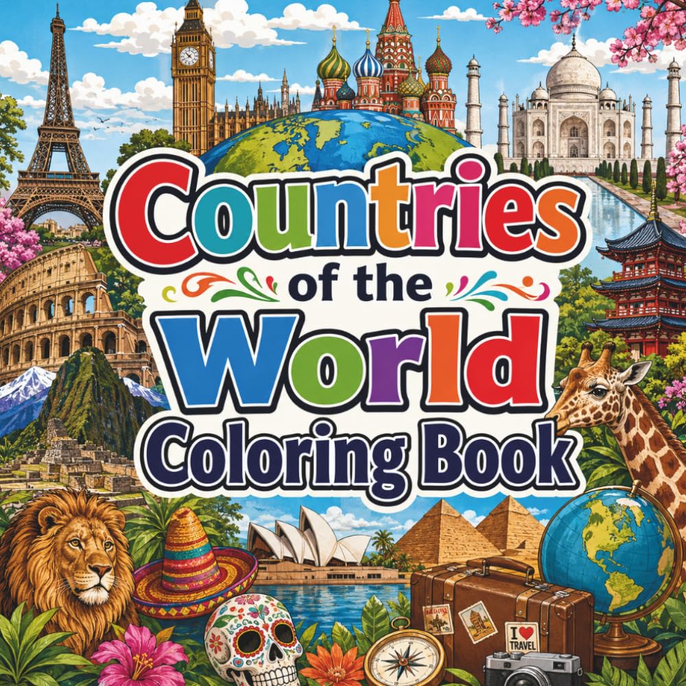 Countries of the World Coloring Book: A Fun Travel Adventure with 50 Amazing Country-Themed Coloring Pages