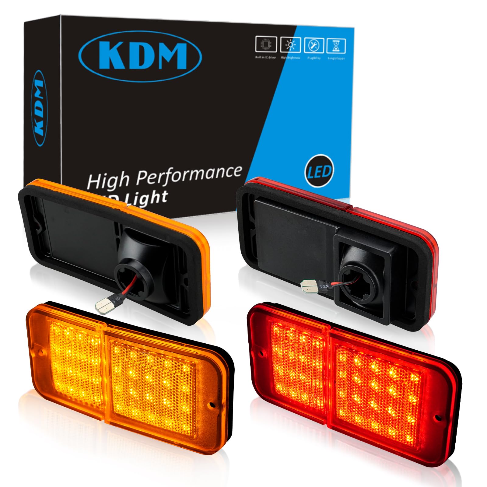 KDM LED Bumper Side Marker Reflectors Lights,Fit for 1968-1972 Chevy GMC C10 C20 C30 K10 K20 K30 C1500 C2500 C3500 K1500 K2500 K3500 Blazer,Front &