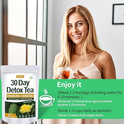 Miniatura 8 de Te de Diente de Leon - Té de diente de león de limpieza de 30 días, bolsas de té de hierbas naturales Herbmood para Perder Peso, 30 unidades
