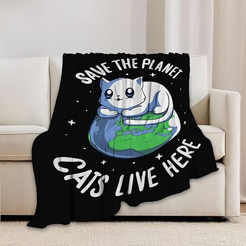 Manta de gato del universo, manta de planeta y gato, regalos de animales para niñas, niños, amantes del espacio, cálida y suave, manta de franela de