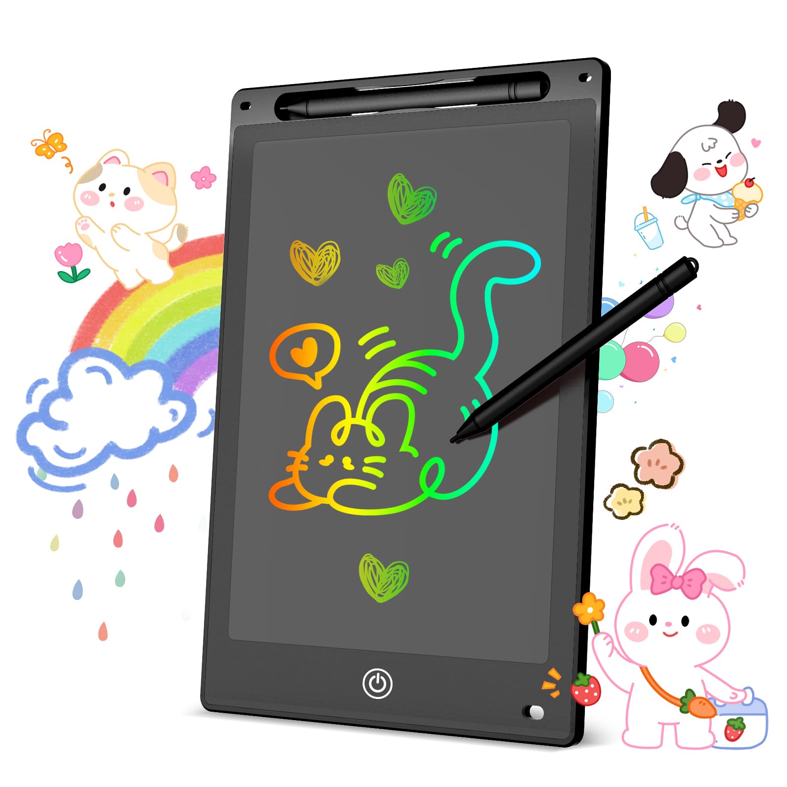 Tavoletta Grafica LCD Scrittura Colorata, Lavagna Digitale Cancellabile con Pulsante Elimina e Blocco Schermo, Giocattolo Educativo e Regalo di Compleanno e Natale (Nero, 10 inch)