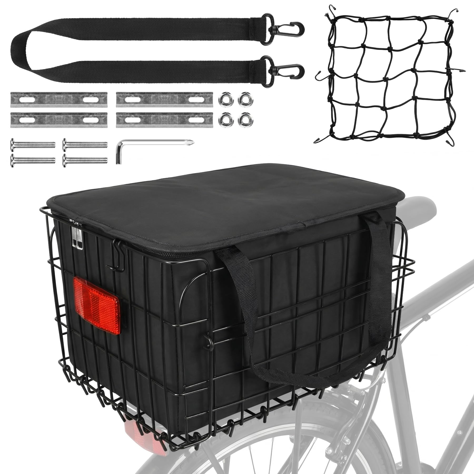 Spesh Cestino pieghevole per bicicletta in filo di acciaio con borsa nera in PU Liner Design a sgancio rapido per il trasporto della spesa
