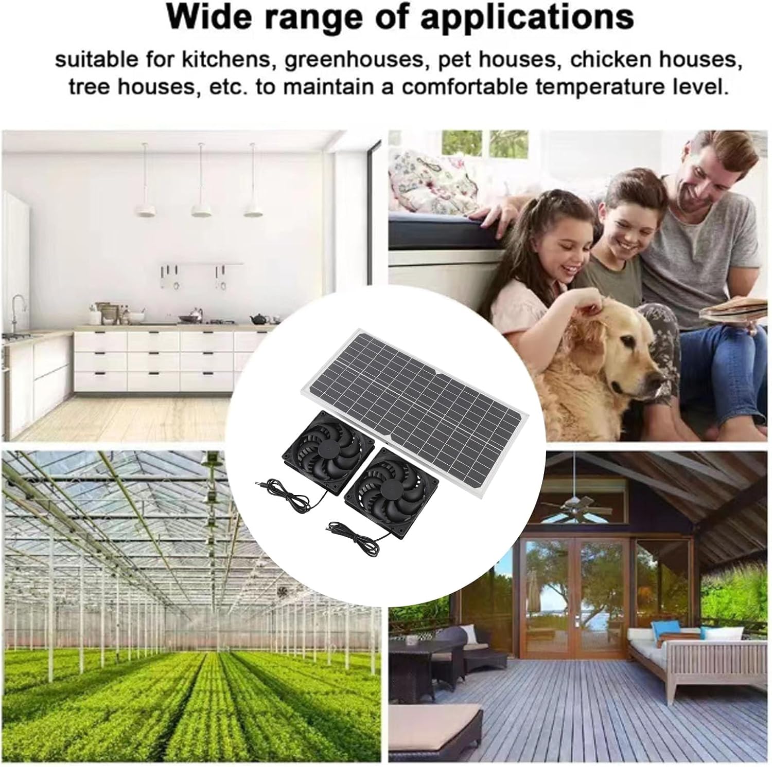 Luocute 80W 18Vダブルソーラーエキゾーストファン、3000-4000RPM IPX7防水性低速低ノイズ換気ファン、ペッ