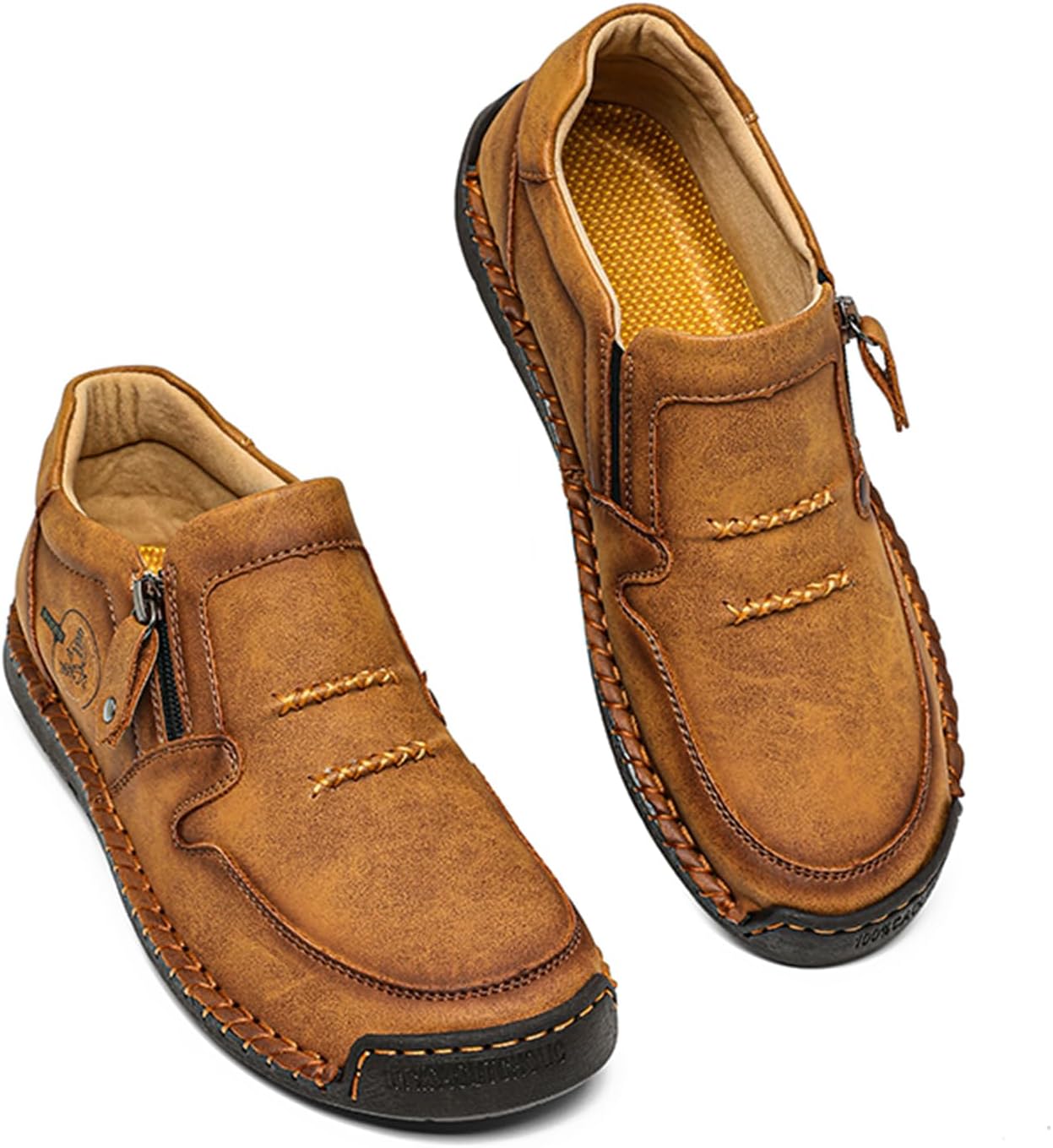 Women's Leathe Slip On Mid-Cut Loafers Side Zipper Fashion Lightweight Soft Sole Casual Walking Flat Shoes for Work Commuting Leisure Daily