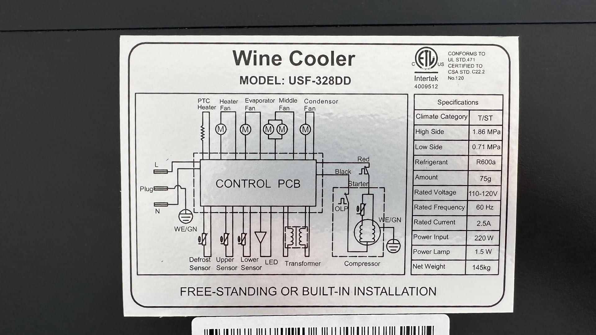 Elite Kitchen Supply Commercial Wine Cooler Dual Zone Refrigerator, Etl 300-350 Bottles Reversible Fridge Merchandiser, Restaurant Bar Grocery Store Usf-328dd on Fridge.com - View 3