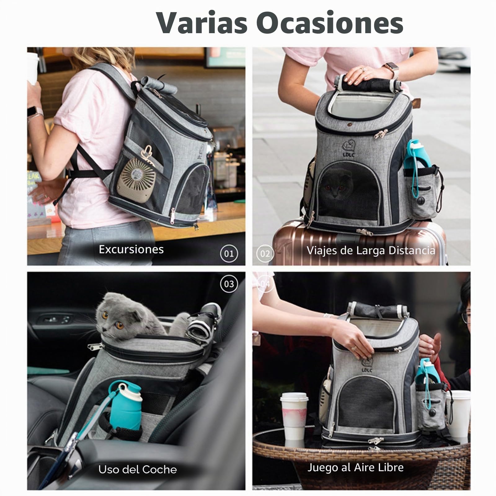 PETCUTE Mochila para Perros Pequeños,Transpirable Bolsa Transportar Gatos con Cinturón de Seguridad Interno,Adjustable Mochila Mascotas con Bolsillos,Carga Máxima 16lbs,para Viajar en Tren/avión