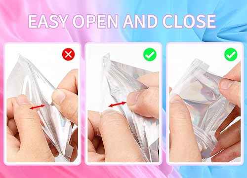 Miniatura 5 de joycraft 100 bolsas de tereftalato de polietileno, bolsas holográficas resellables a prueba de olores, bolsas con cierre de cremallera, bonitas