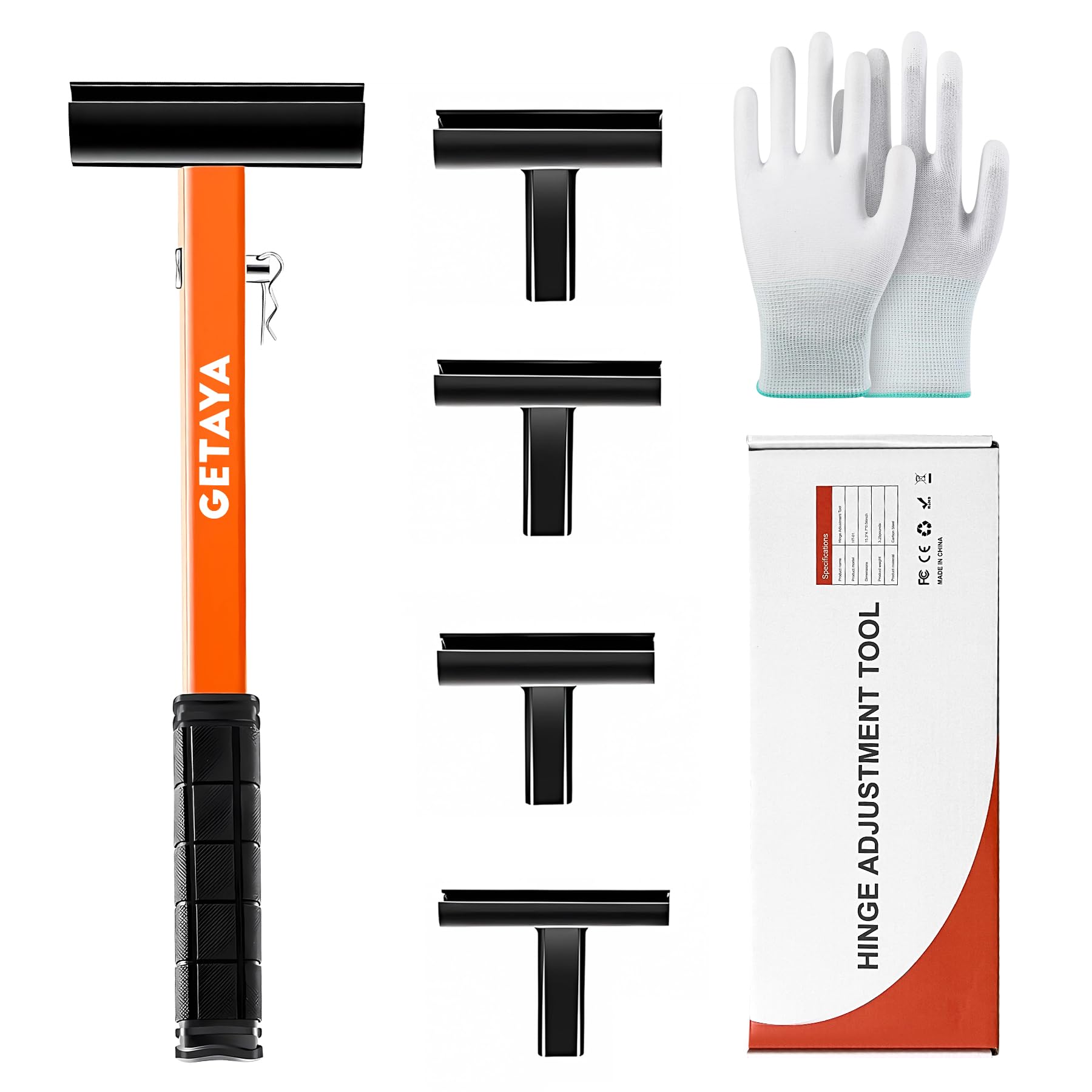 4 in 1 Door Hinge Adjustment Tool, Multi-Size Hinge Adjustment Tool with Rubber Handle, Door Hinge Adjustment Tool, Hinge Gap Adjustment Wrench for Residential & Commercial Use Free Gloves