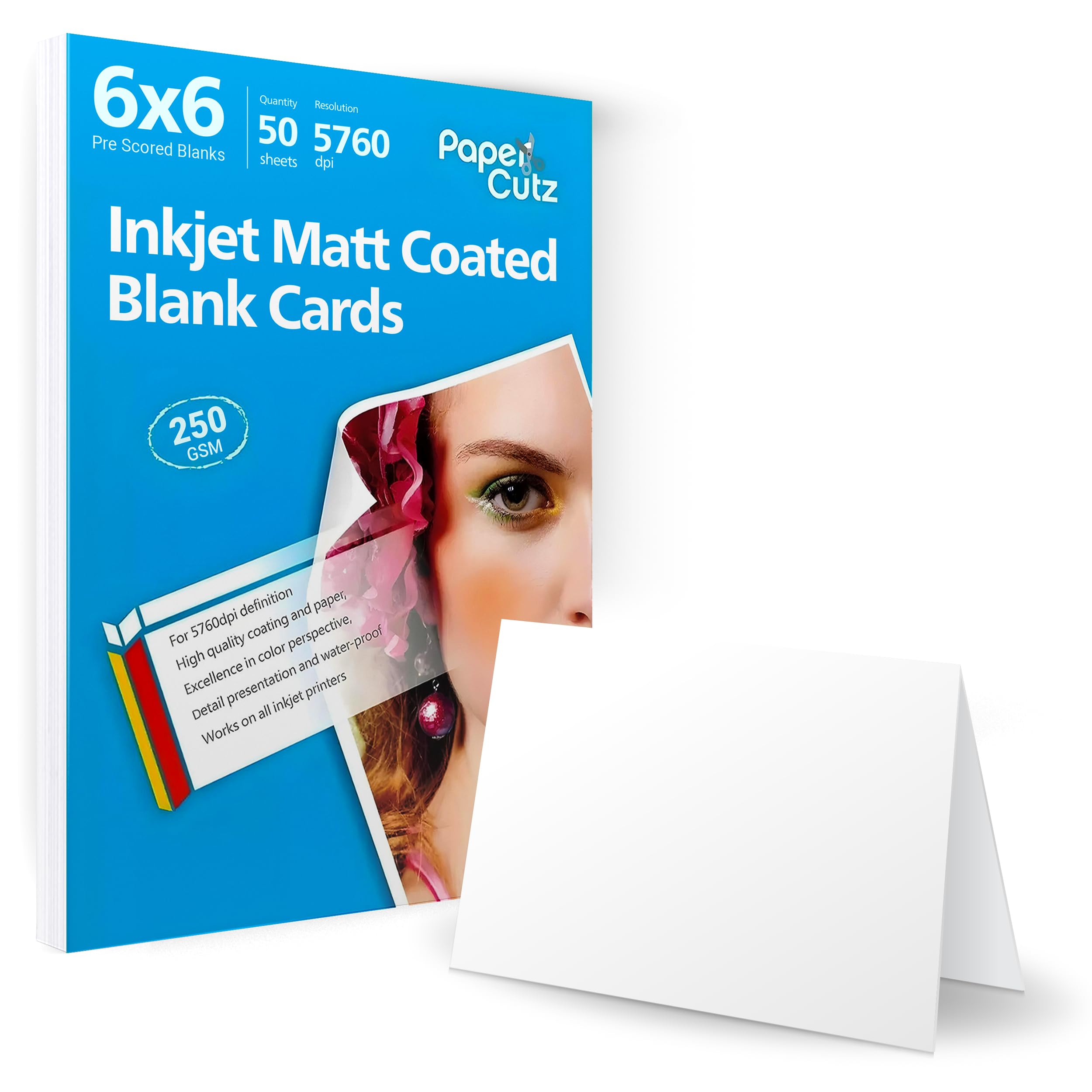 PAPERCUTZ 6x6 White Blank Cards (250 GSM) (200 Cards), Matt Coated Folding Greeting Cards, White Blank Cards for Inkjet Printing, Eco-friendly, Universal for all Inkjet Printers, 6" X 6" Cards