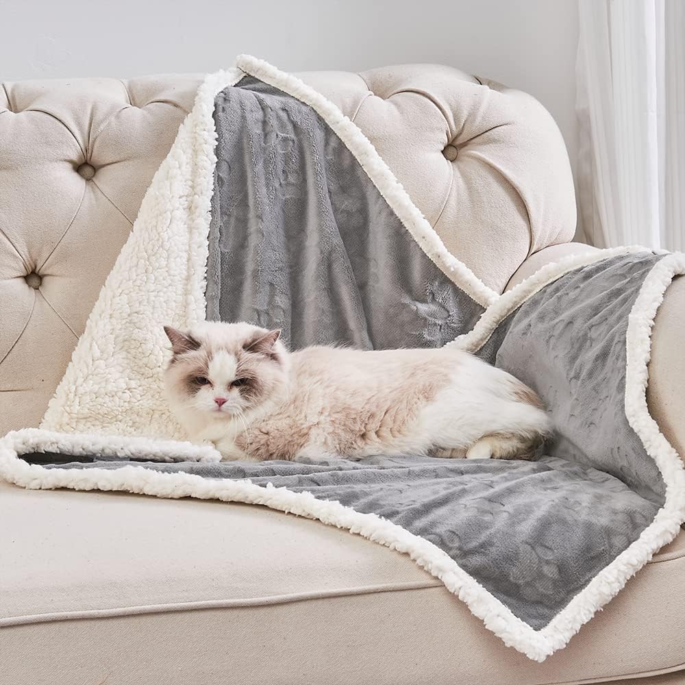 ALUNME Pet Blanket for Cats & Dogs - 30x40 Inches Reversible Throw, Washable Puppy Pad & Car Seat Cover, Soft Plush Furniture Protector for Sofa, Bed, Crate (Grey)