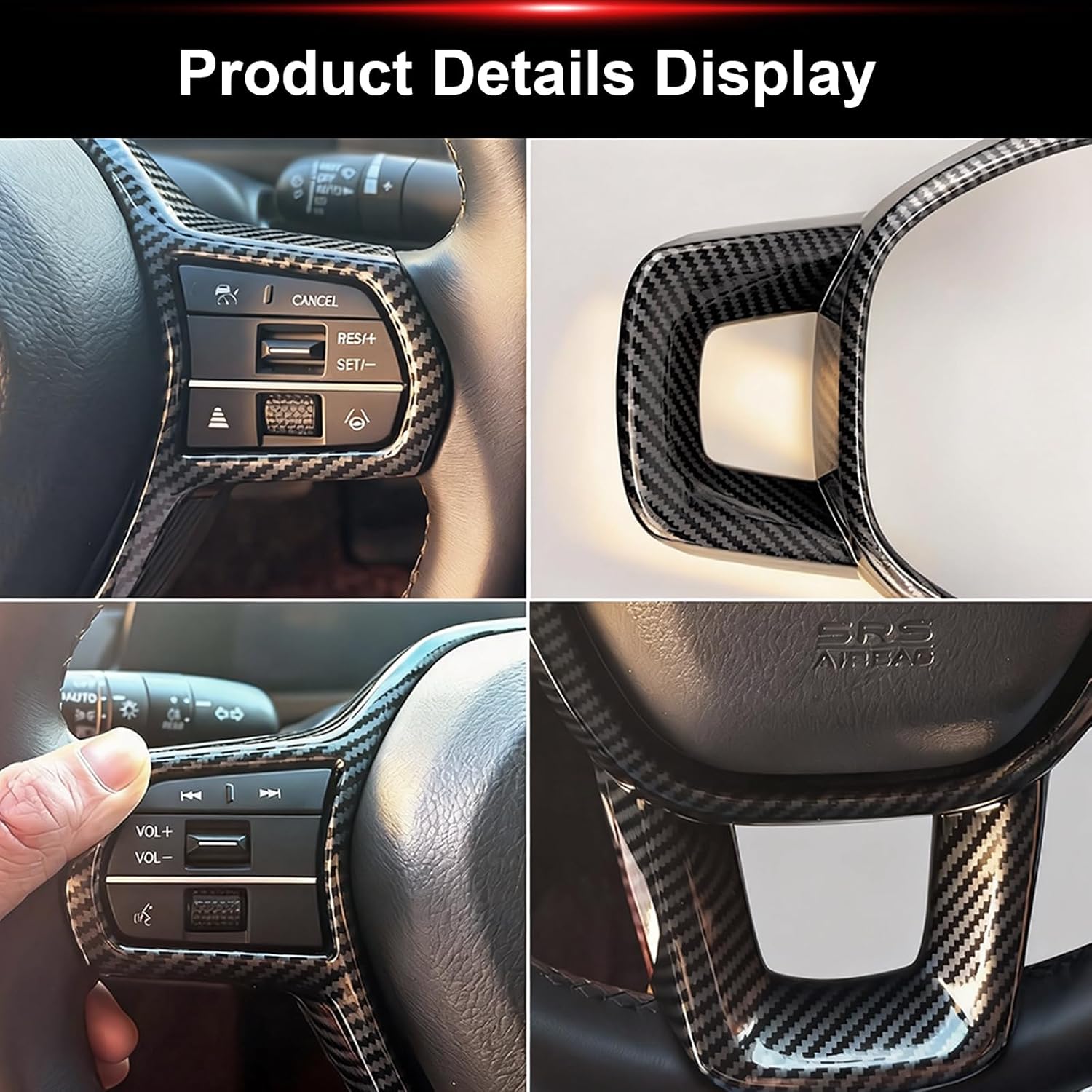 for Honda 11th Gen Civic 2022 2023 2024 2025 2026 for Honda Accord CRV CR-V HRV HR-V 2023 2024 2025 2026 Car Interior Steering Wheel Cover Trim Frame Accessories (Carbon Fiber)