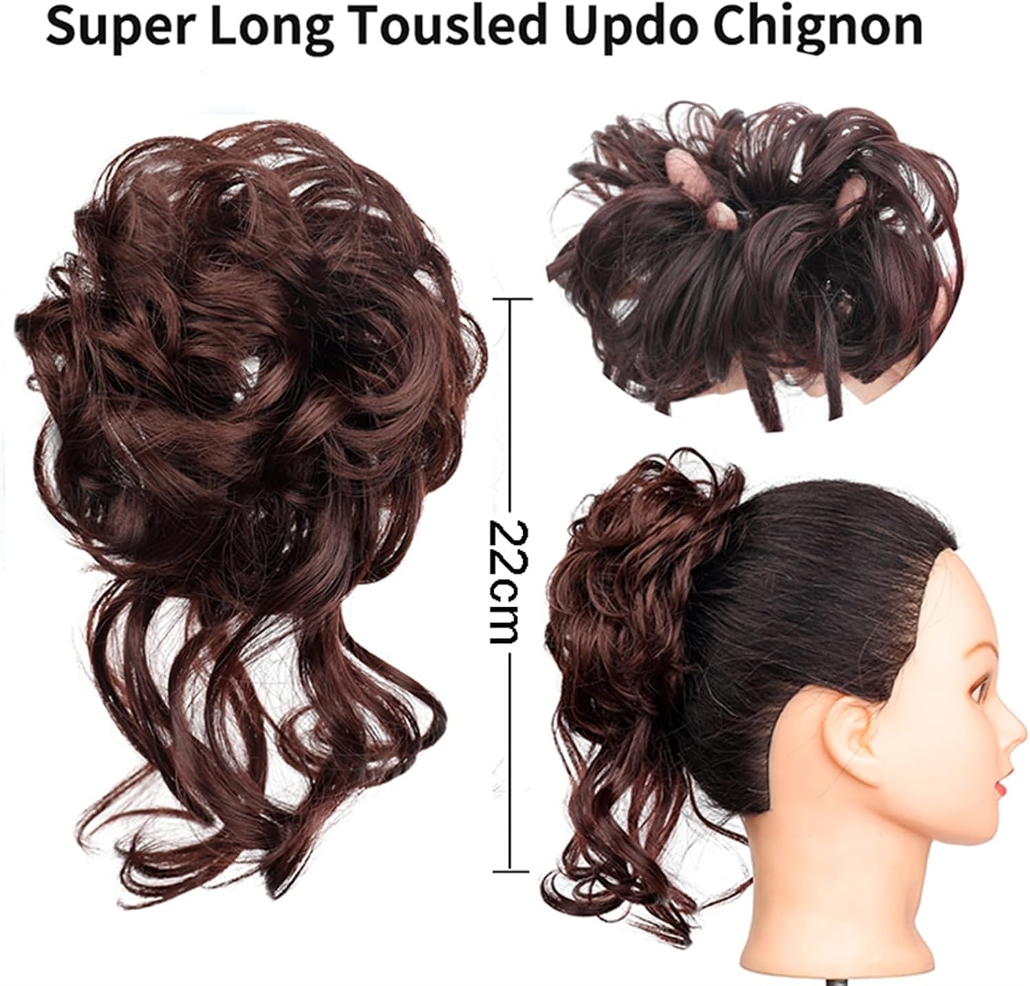 女性用おだんごヘアピース 女性用メッシーバンヘアピース、ゴムバンド付きメッシーバンシュシュ 合成カーリードーナツ シニヨン ポニーテ