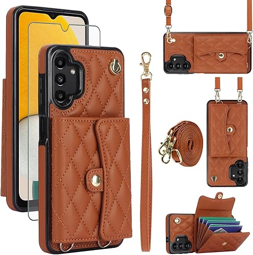 Asuwish Funda de teléfono para Samsung Galaxy A13 4G5G Funda tipo cartera con soporte RFID para tarjetas de crédito con ranura para la muñeca,