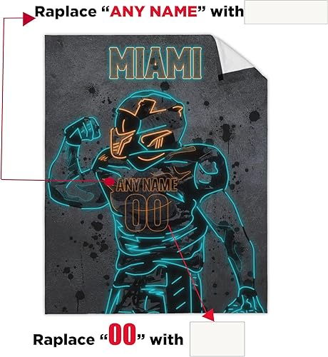 Miniatura 2 de Manta personalizada de Miami con nombre y número de nombre, regalos para hombres, mujeres y niños Arizona,Búfalo,Chicago,Cincinnati,Dallas,Green