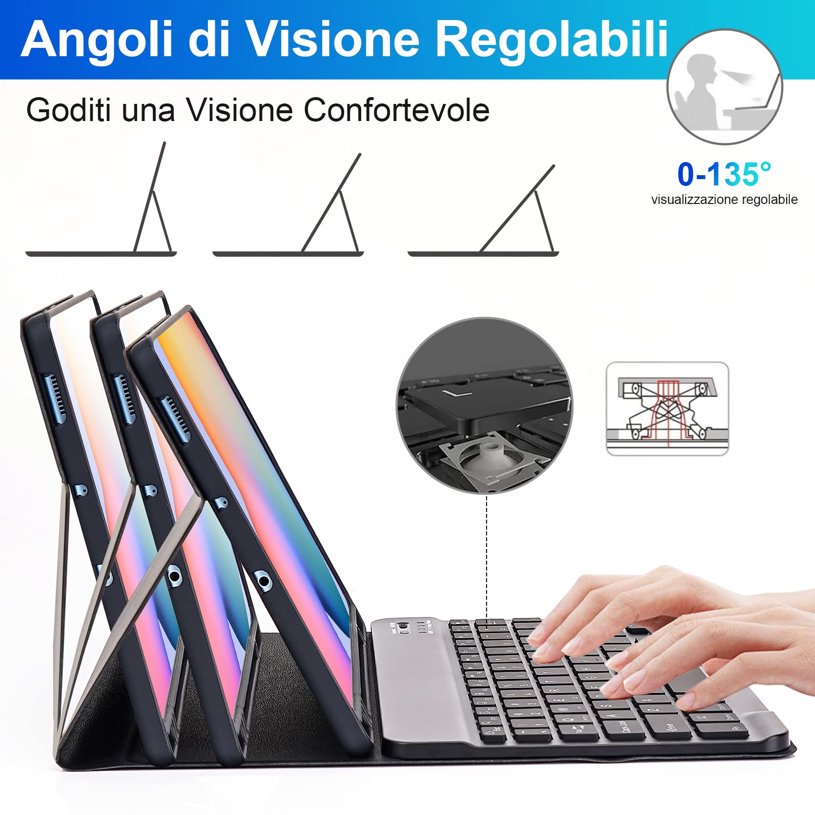SOPPY Custodia Tastiera Retroilluminata per Samsung Galaxy Tab S6 Lite 10.4" 2024/2022/2020, Layout Italian, 7 Colori Retroilluminazione, Porta Penna S, Copertura Sottile, Nero