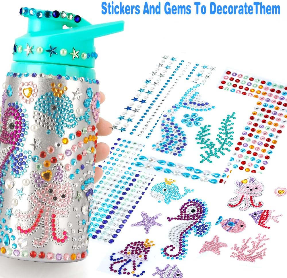 Graduation Gift for Kids, Decorate Your Own Water Bottle Kits for Girls Age 4 5 6 7 8 9 10-12 Year Old Girl Gifts, Mermaid Gem Diamond Painting DIY Arts and Crafts Gifts for Birthday Party Favors