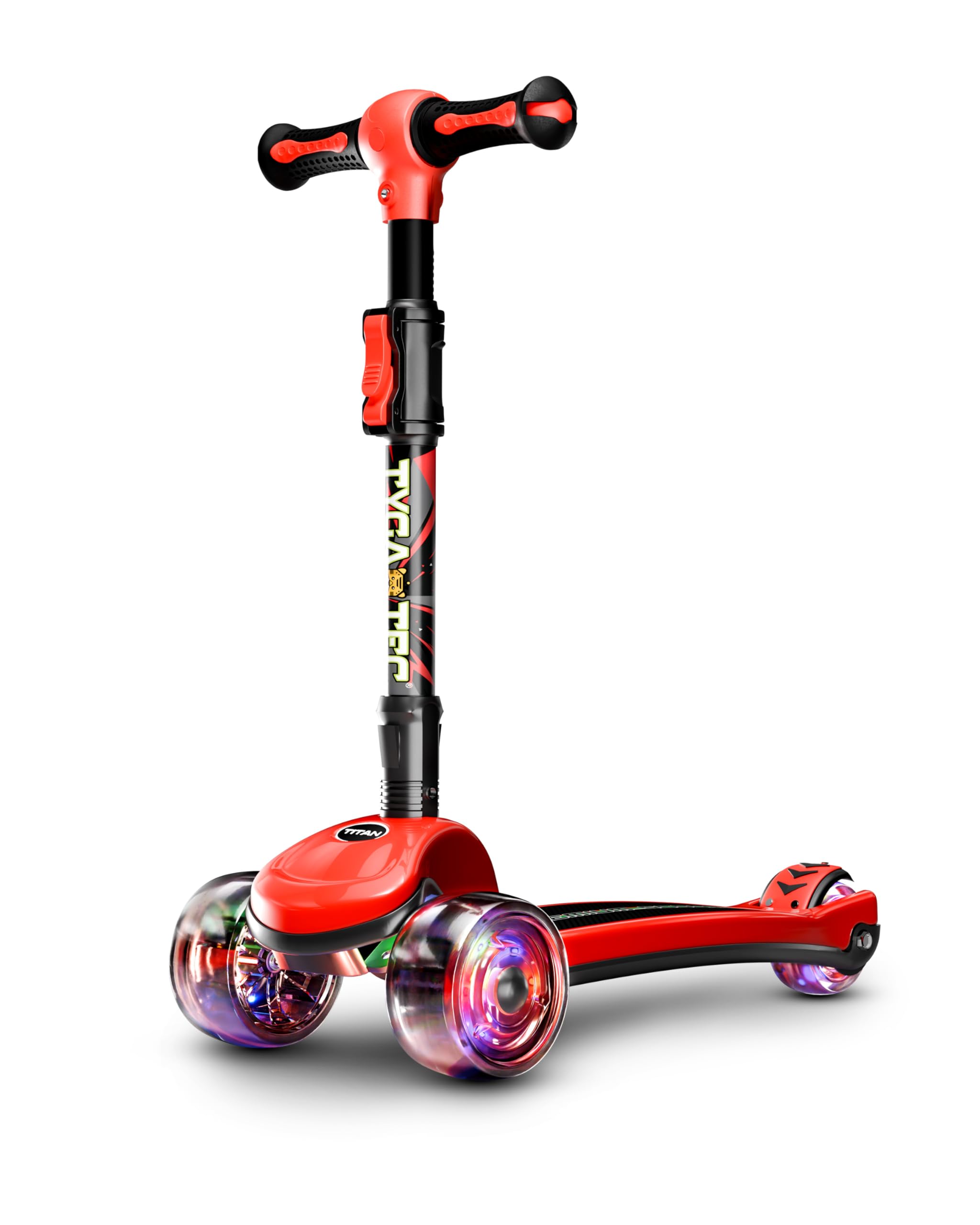 Titan Premium 3-Wheel Scooter for Kids Ages 3-10 | Infinity Height System with 40-Level Adjustment | LED PU Wheels | Foldable & Lightweight | Lean to Steer Technology, Rear Foot Brake
