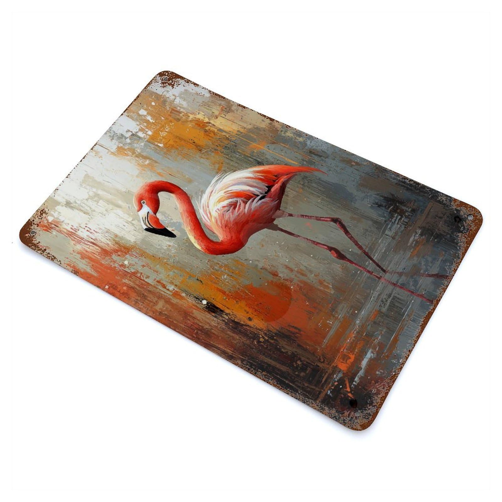 Pink Flamingo Painting 11.8"x7.9" Rusty Metal Tin Sign, Farmhouse Wall Decor for Office, Studio And Wall Decor