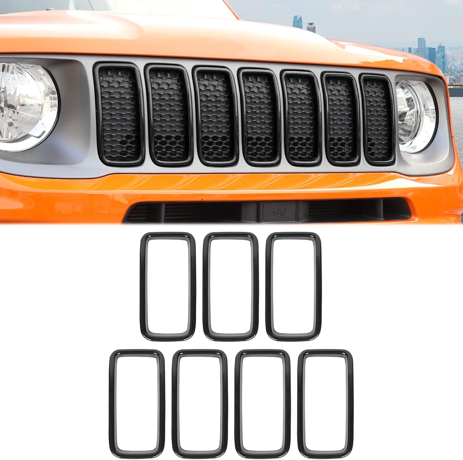 JeCar Grille Inserts ABS Grill Cover Trim Kit Exterior Accessories for 2019 2020 Jeep Renegade BU, Black