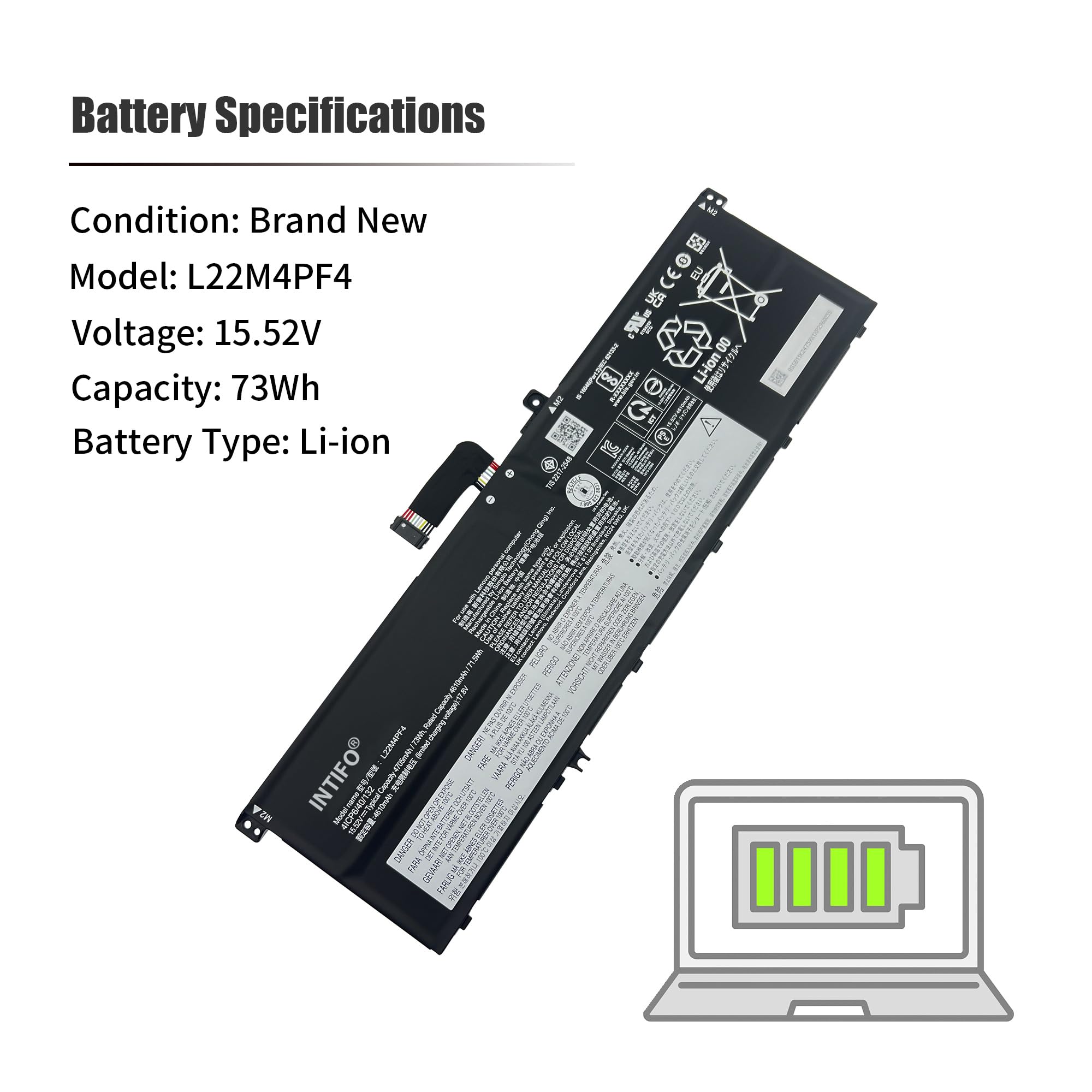 Amazon.com: INTIFO 73Wh L22M4PF4 Laptop Battery Compatible with