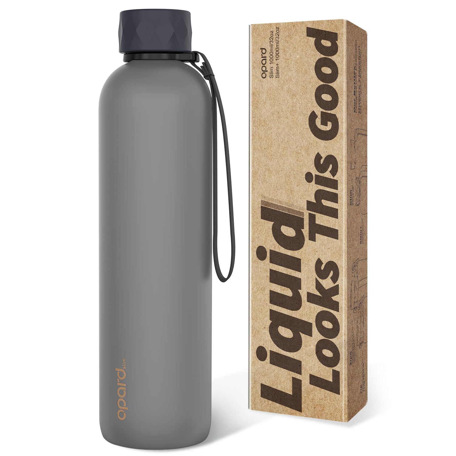 Opard Slim Pro Trinkflasche 1L, Auslaufsicher Wasserflasche Sport BPA Frei, Spülmaschinenfest Kunststoff Sportflasche Kohlensäure geeignet mit Schraubverschluss für Gym Fitness Uni Outdoor