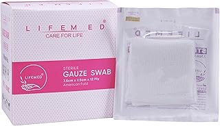 LIFEMED Absorbent Sterile Gauze Swab 7.5cm x 7.5cm x 12Ply Type-17 | Gauze Swab For Wound Dressing & First Aid (Box of 10 Pouch - 40 Nos)