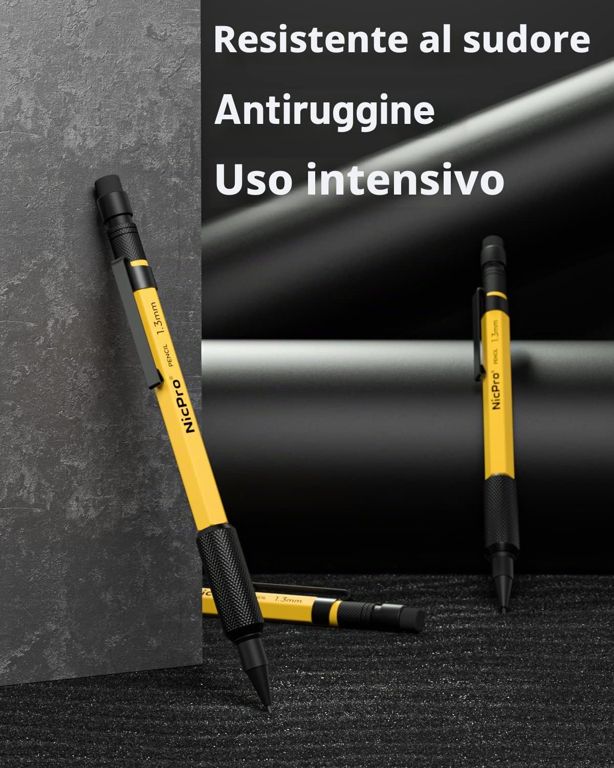 Nicpro 3 Pezzi Matite per Falegname, Portamine 1,3 mm con 36 Mina, 3 Gomme, Fusto Metallo Resistente Alle Intemperie, Meccaniche Carpentiere Resistente per Marcature Esterne Lavorazione del Legno