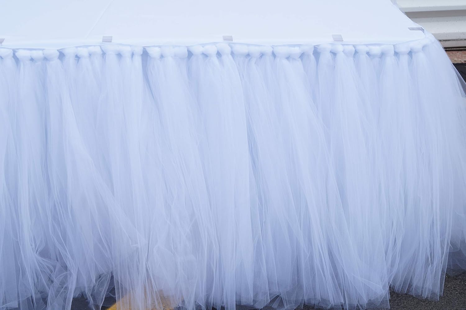 Tulle Table Skirt 17 Linear feet Ideal for 6' Rectangular Table. Multiple Colors Available (White with Pastel Colors)