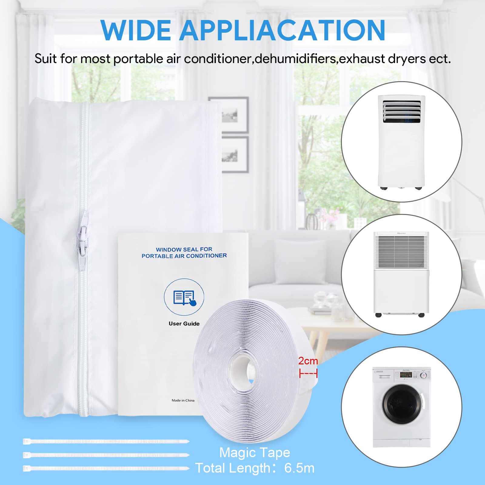 560CM Window Seal for Mobile Air Conditioner and Tumble Dryer EGNBU Universal Window Kit for Air Conditioner Unit Air Exchange Guards With Zip and Hook Tape - Image 4