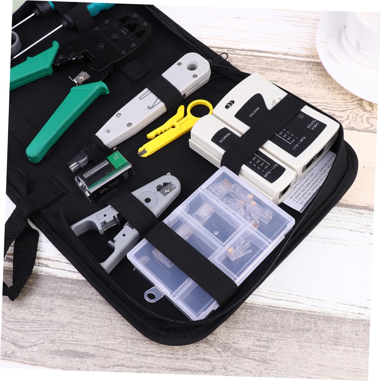 Kit D'outils D'installation Réseau en Pp et Métal 12-en-1 Portable Noir Paquet de Rangement pour Améliorer L'efficacité du Travail