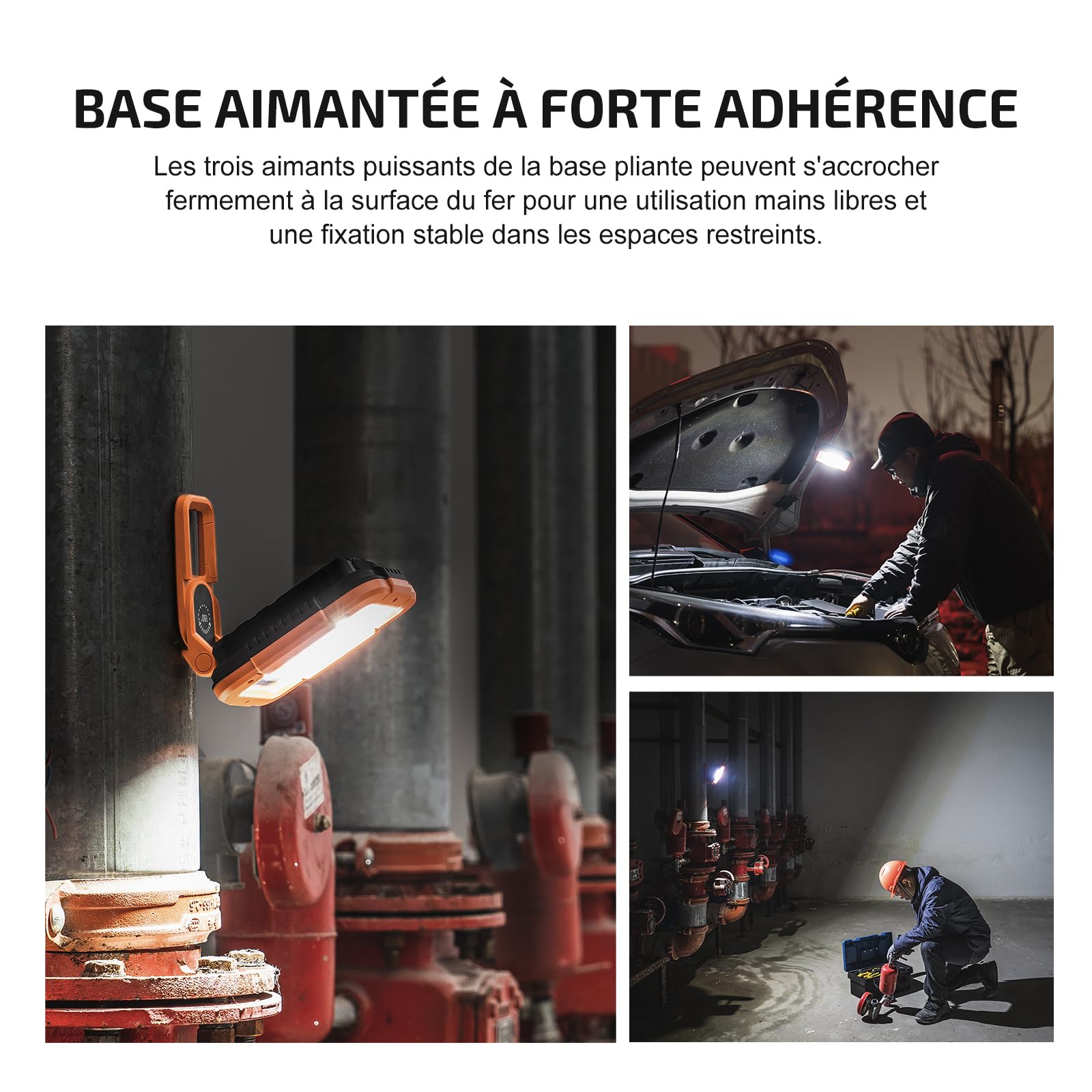 Lampe de travail portative à LED-lumière magnétique rechargeable USB,Source de lumière COB