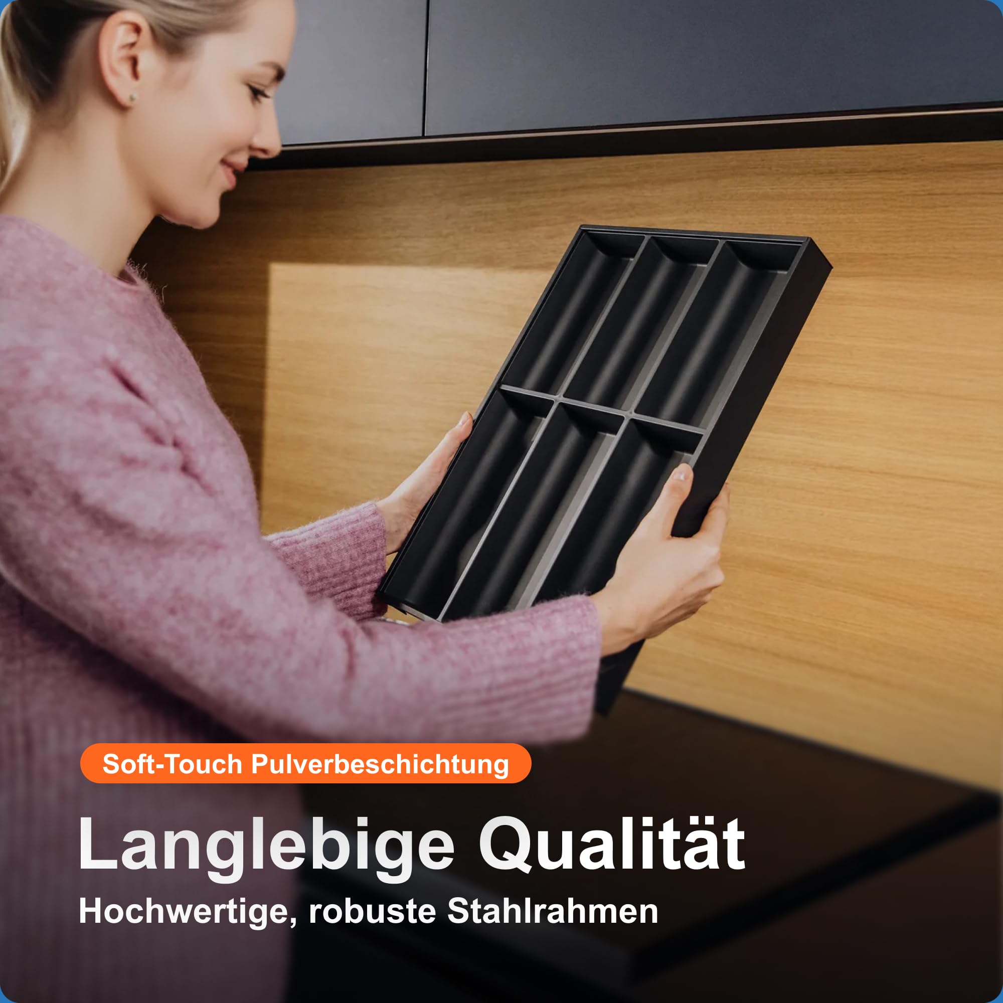 Blum AMBIA-LINE Besteckkasten mit Soft-Touch | Premium Schubladen-Organizer für moderne Küchenschublade & Schrank | schützt, sortiert & ordnet Besteck und Küchenhelfer | 47,5×30×5 cm | Grau/Weiß