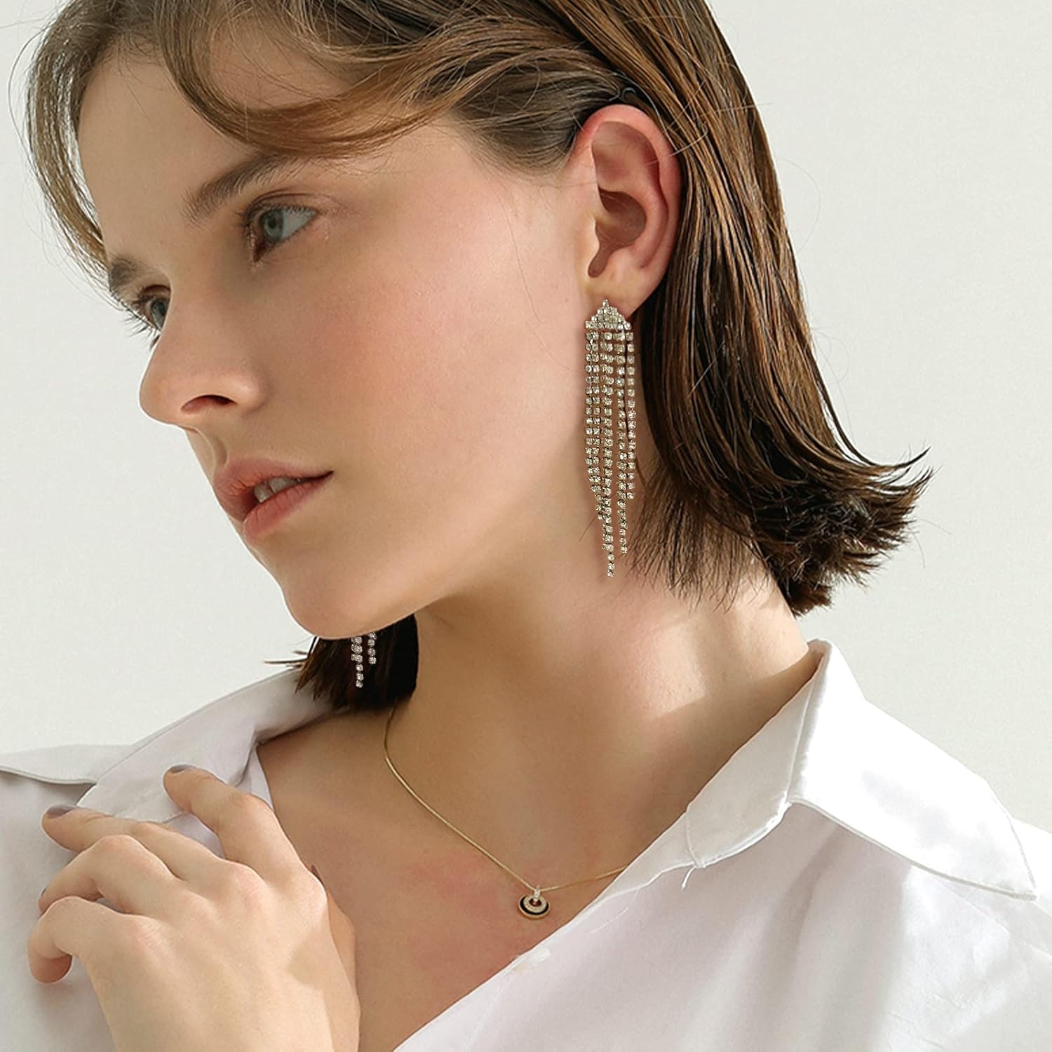 Rhinestone Earrings Dangling for Women Chandelier Statement Tassel Earrings Girls Silver Sparkly Drop Cubic Zirconia Crystal Earrings Long Dangle Costume Jewelry - Image 3