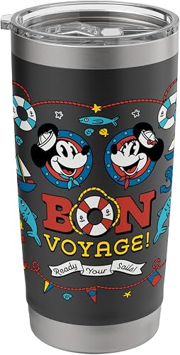 Disney Cruise Mickey & Minnie Mouse Bon Voyage Ship Vacation Stainless Steel Insulated Tumbler