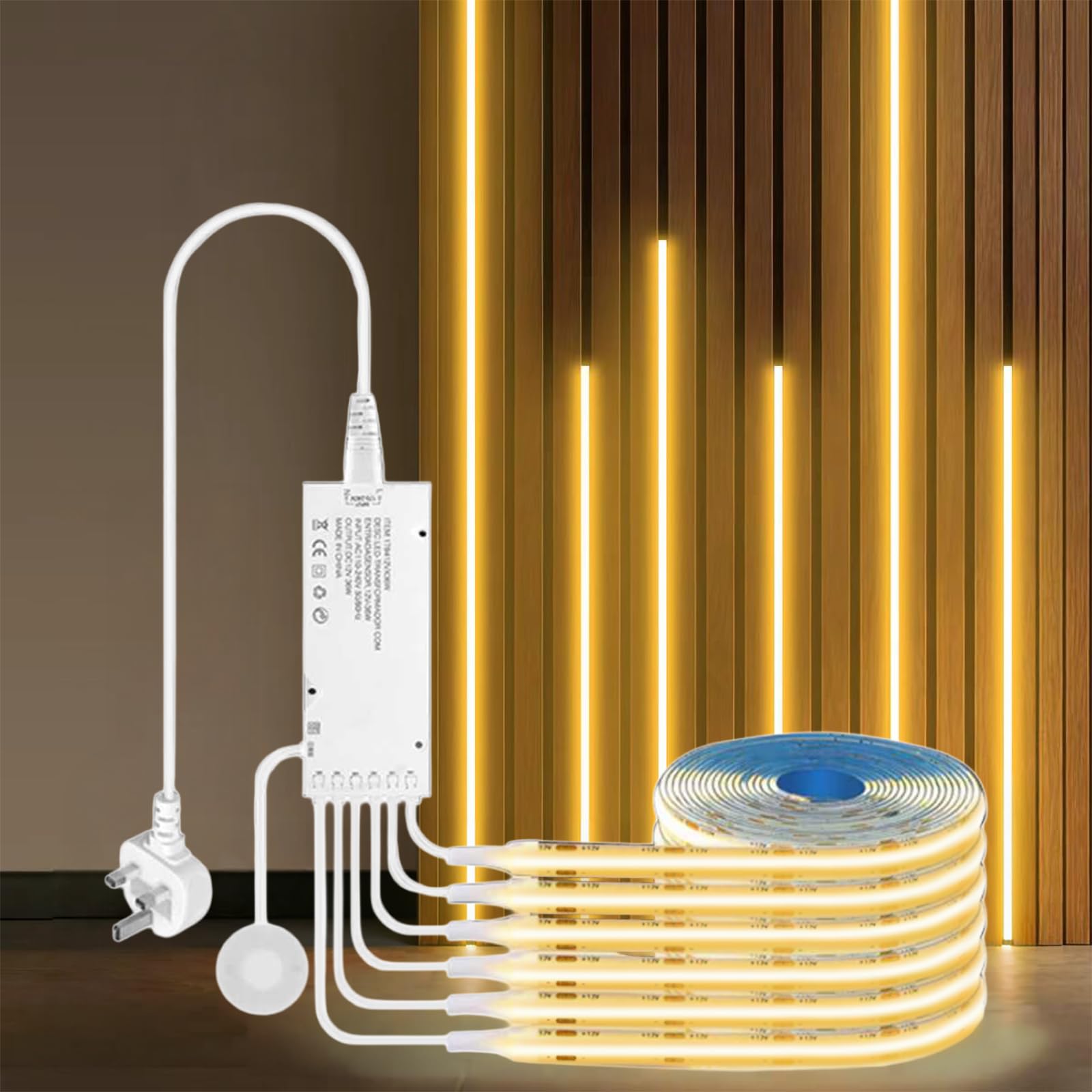 LRGBST 12V Warmwhite COB LED Strip Light, 6 Pcs 1M/3.28ft LED Strip with Hide Touch and Hand Sweep Dimmer Switch Kit for Cabinet Showcase Kitchen Acoustic Panel Decoration Lighting