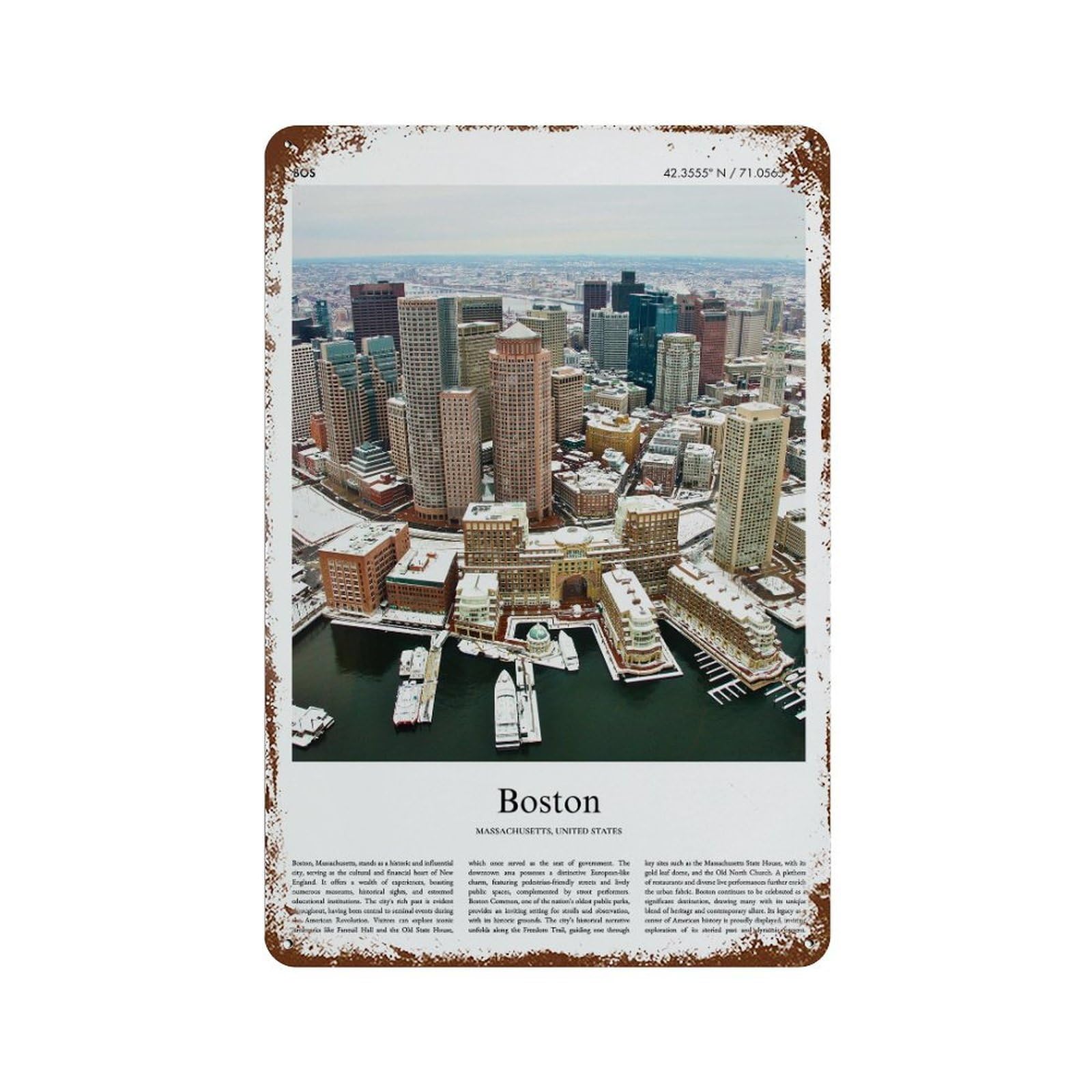 xiaoxiaoshen Boston Massachusetts, United States, USA City Scenery Wall Decor Art Metal Tin Poster Modern Home Decor Art Home Bar Shop Decorations Vintage Sign 30x20cm