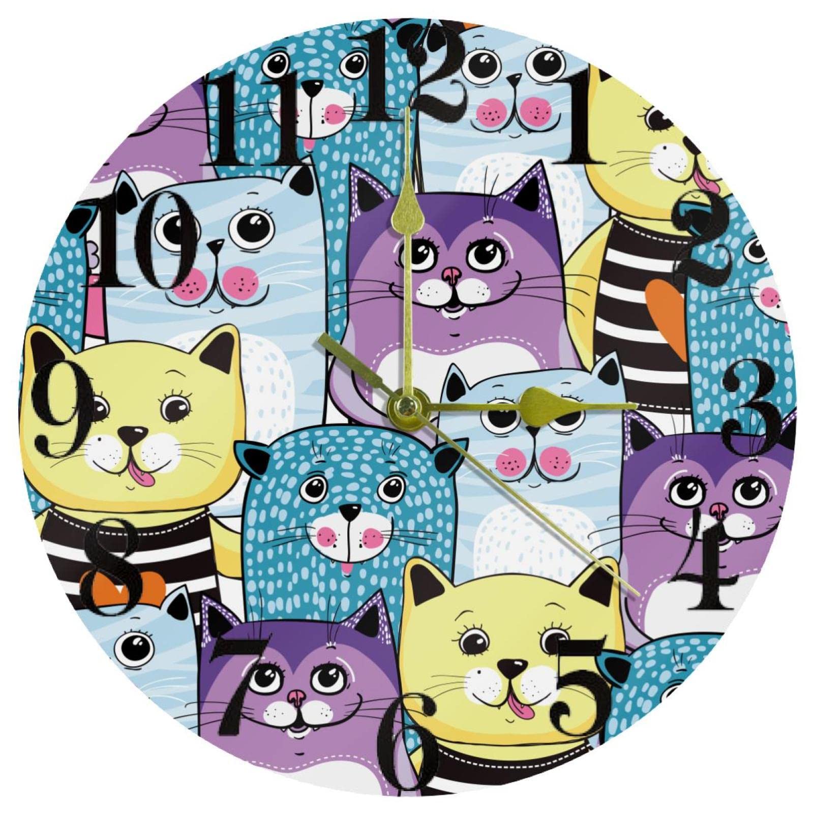 Horloge murale ronde pour la cuisine ou le bureau motif chats 25 cm