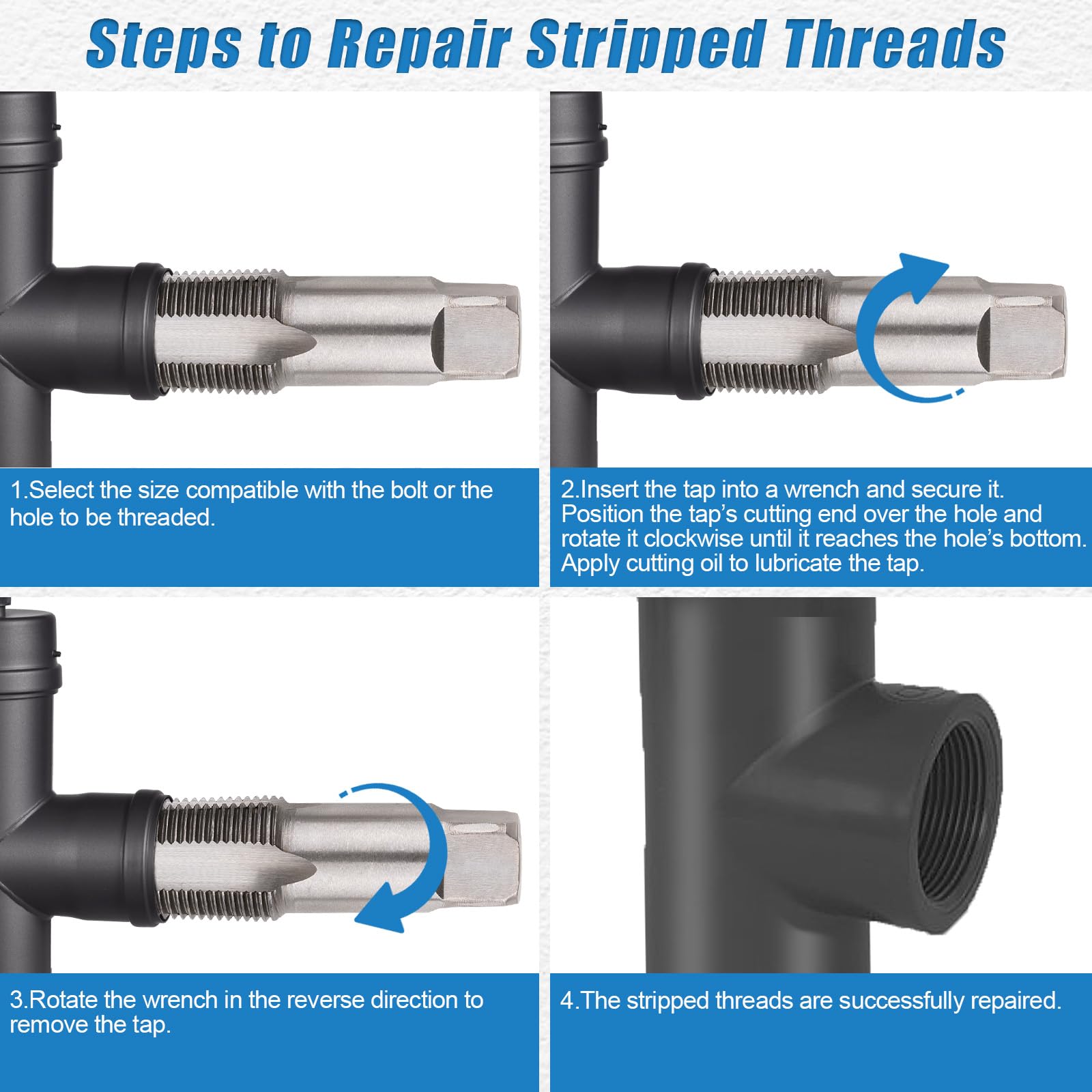 NPT Pipe Tap Set - 5 Piece Hand Threading Tool -5