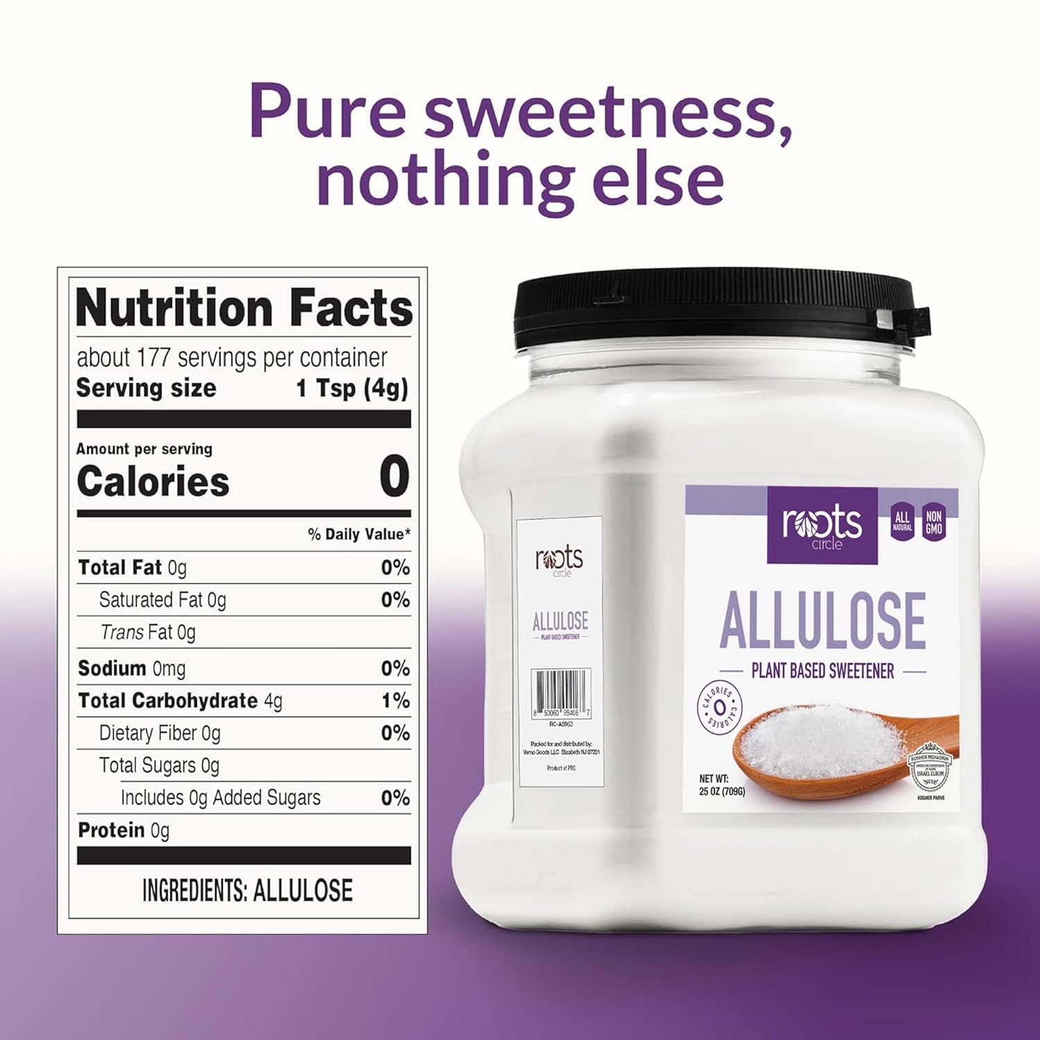 Roots Circle Allulose Plant Based Sweetener - Zero Calorie Sugar Alternative for Baking & Beverages - All-Natural - Kosher, Non-GMO, Gluten-Free (25 ounces (Pack of 2)