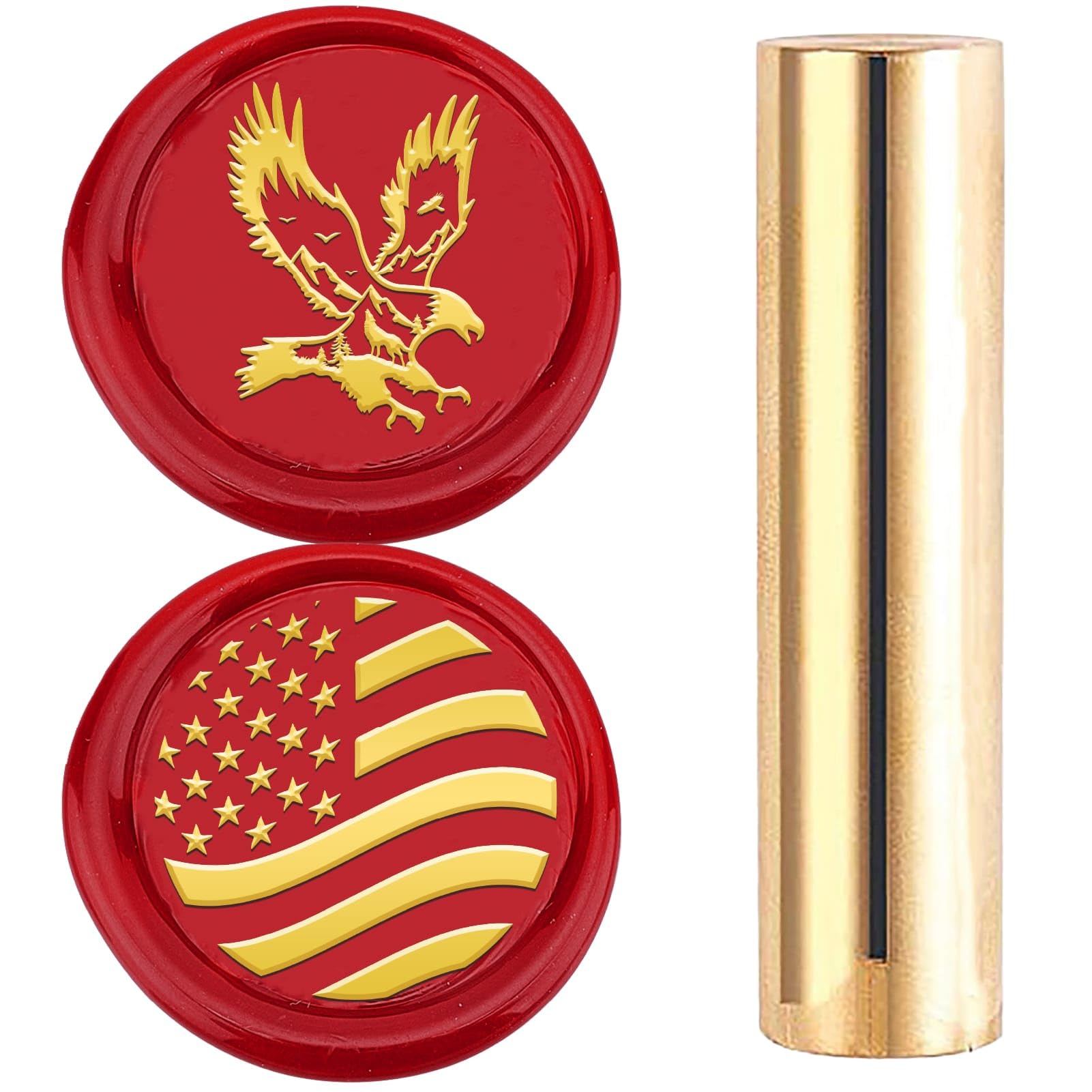 CRASPIRE 2 Sides Pattern American Flag Wax Seal Stamp Eagle Wax Stamper 15mm Golden Brass Vintage Portable Independence Star Flags Mini Sealing Stamps for Thanksgiving Envelopes Invitations Scrapbook
