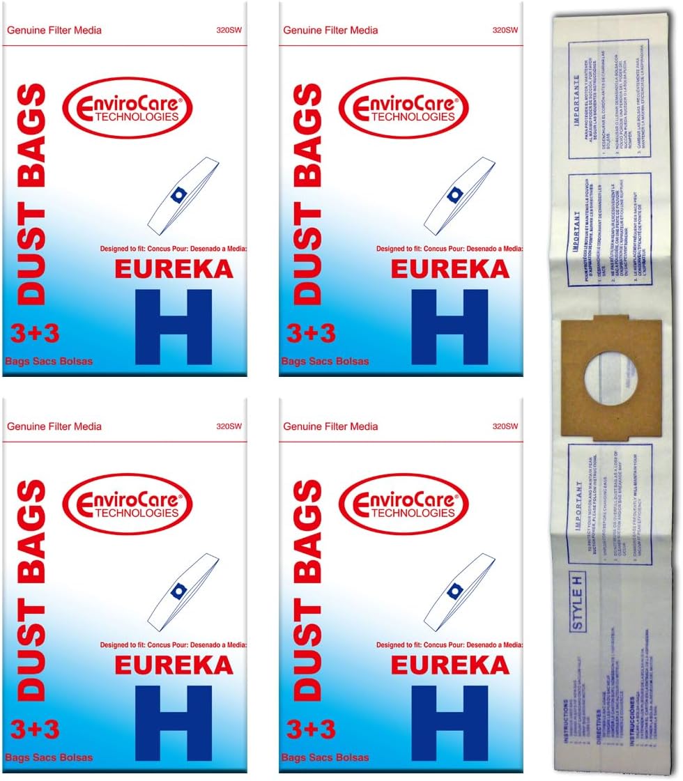 EnviroCare Bolsas de repuesto para aspiradora hechas para adaptarse a recipientes Eureka Style H. 12 bolsas y 12 filtros