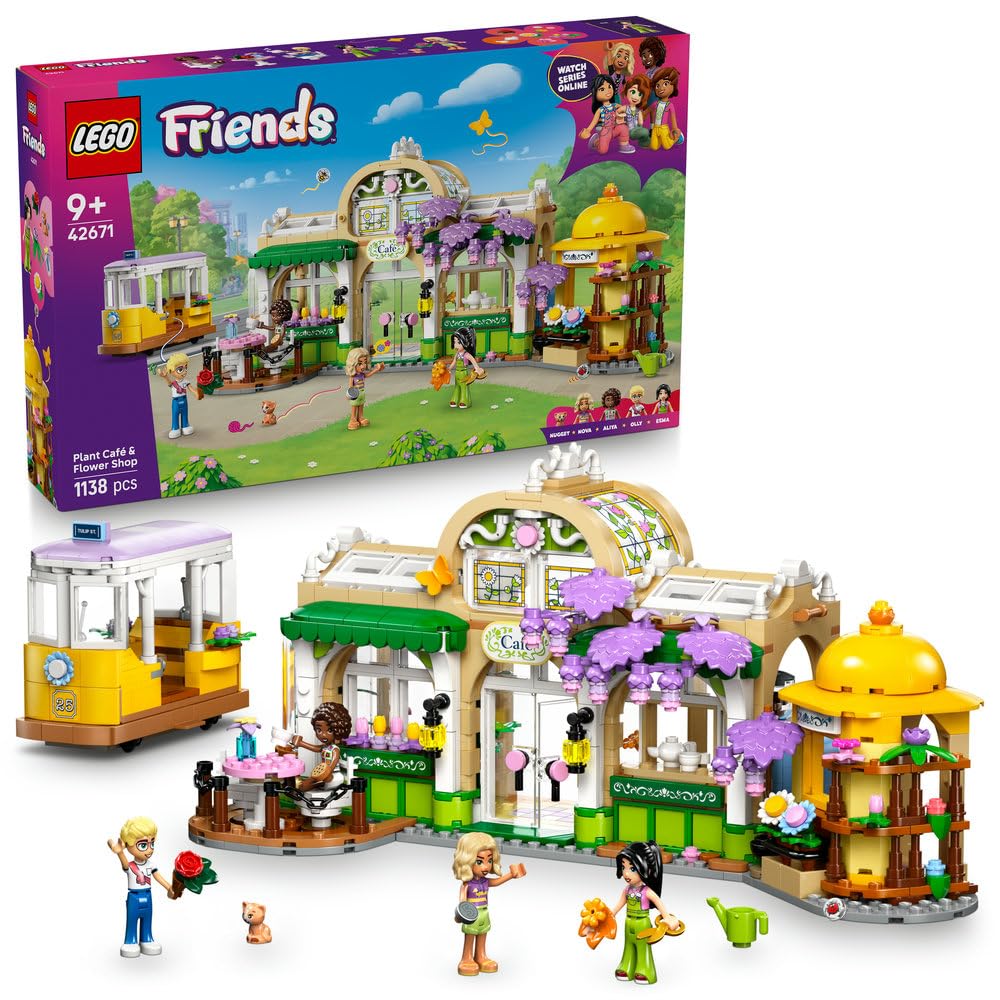 LEGO Friends Zielona kawiarnia i kwiaciarnia 42671 | Miejska kawiarnia, zestaw do odgrywania ról, prezent dla dziewczynki i chłopca 9+, 1138 elementów