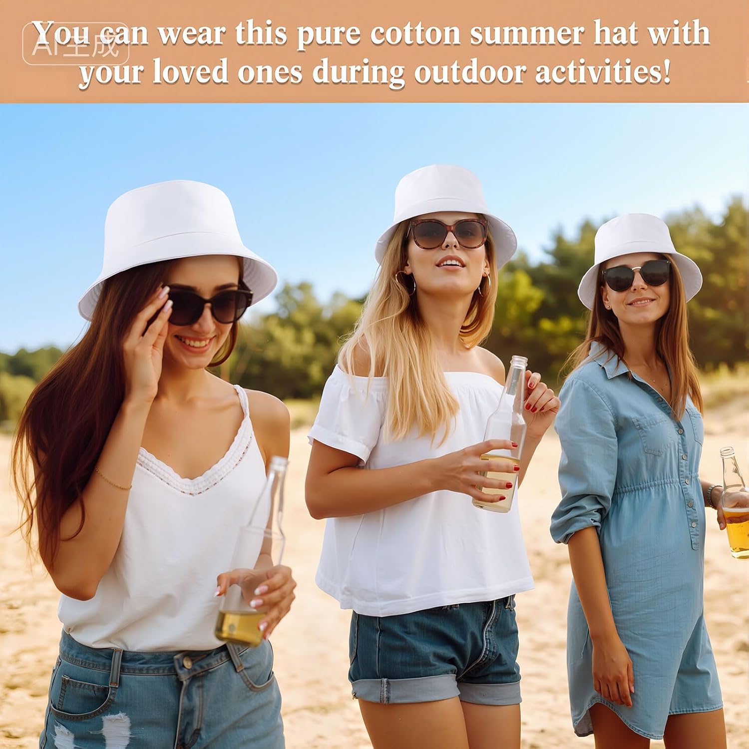 Mepase Bucket Hat Bulk, Cotton Summer Cap Summer Solid Color Beach Getaway Fisherman's Hat for Women Men