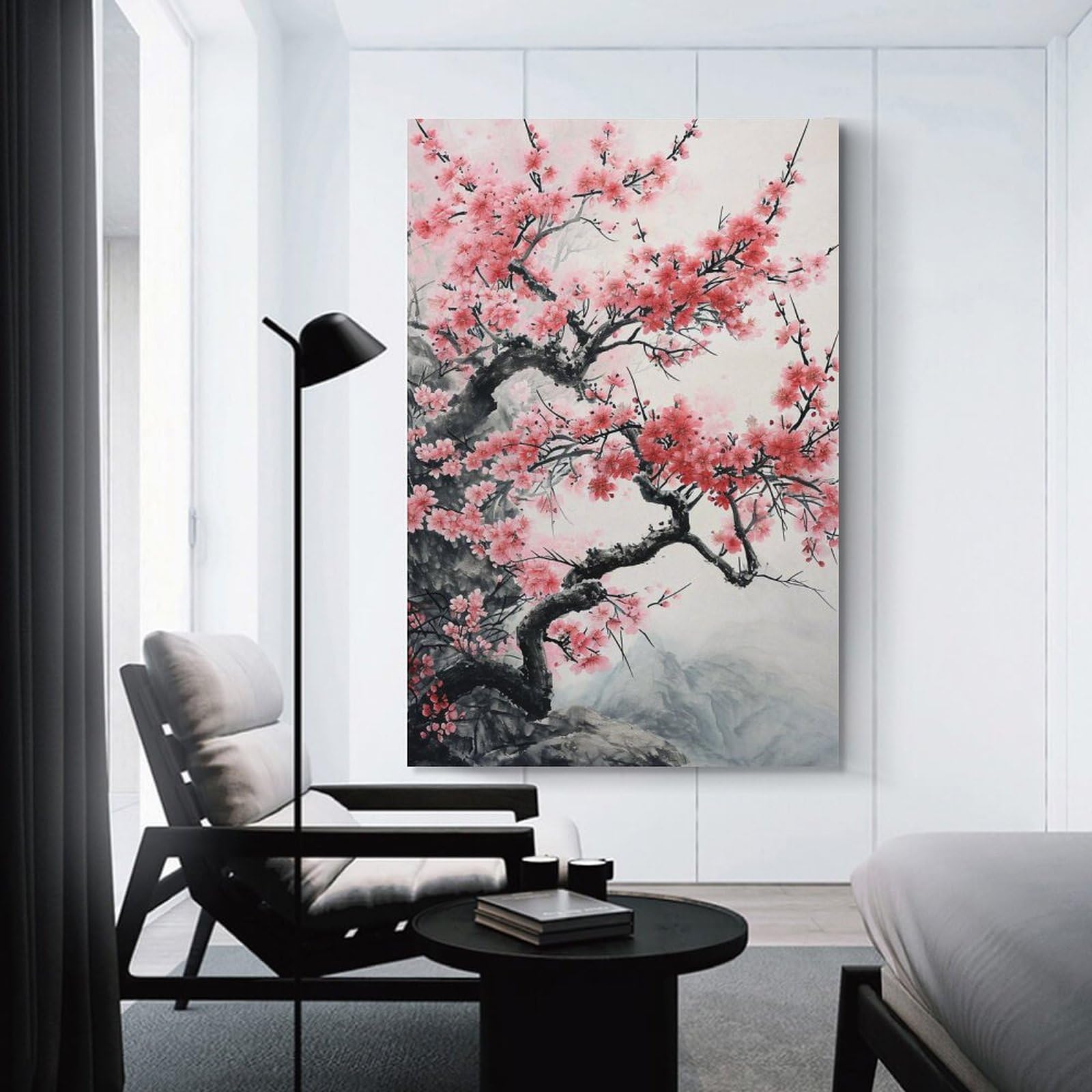 Amazon.co.jp: 絵画 咲く紅梅インテリア 絵画 魅力的な花 中国風の芸術