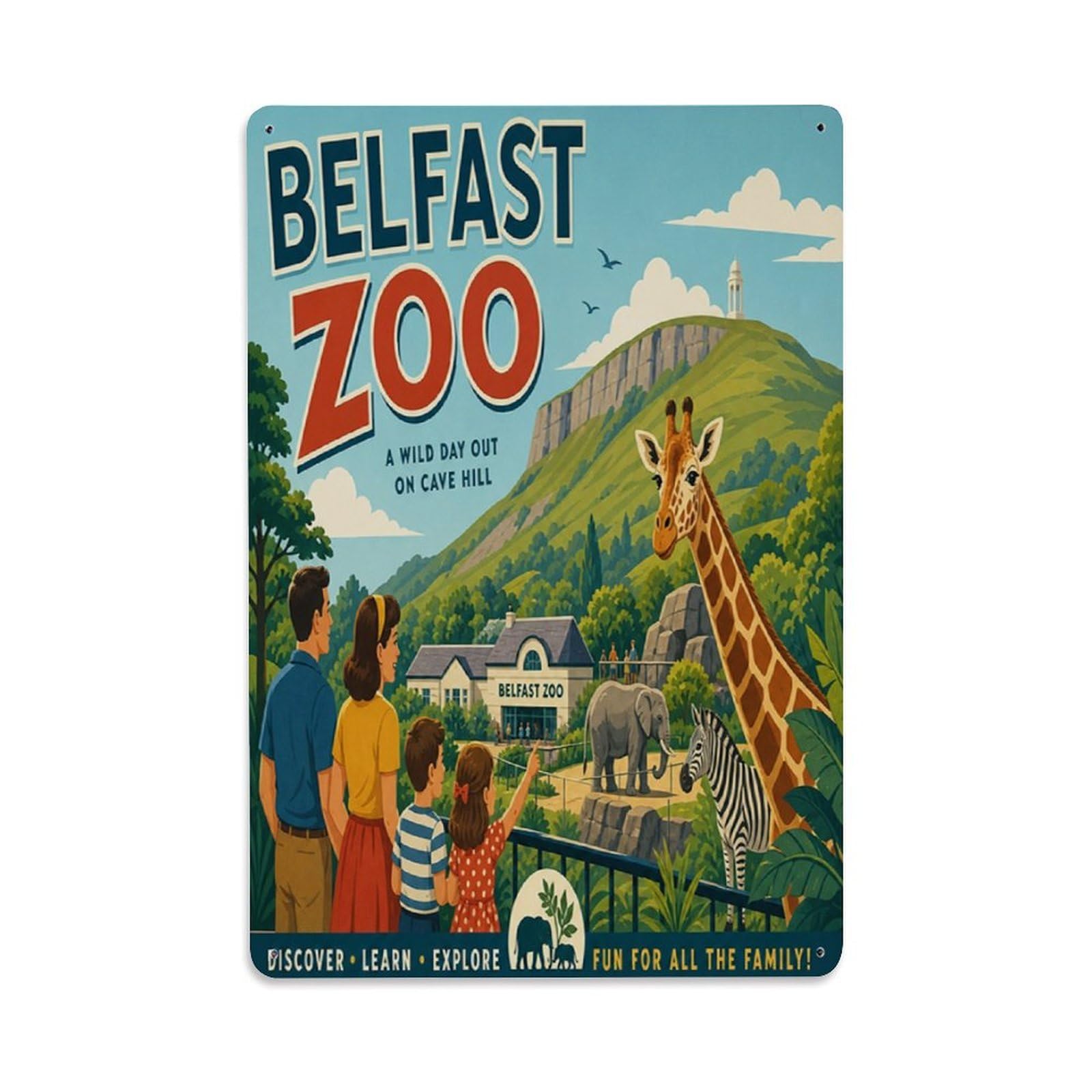 Belfast Cave Hill Ireland Wildlife Park Travel Metal Tin Sign Plaque Wall Decor for Cafe, Man Cave, Club Bar, Office, Home Garden Round Metal Poster 8x12Inch